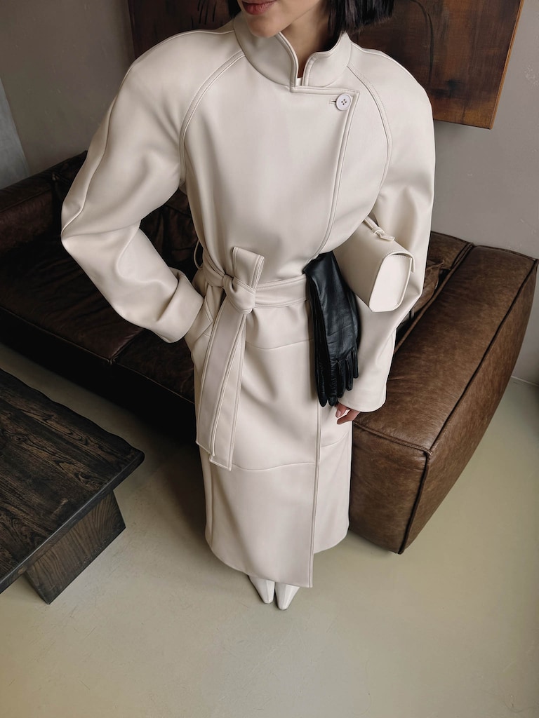 Midi trench coat in matte eco leather