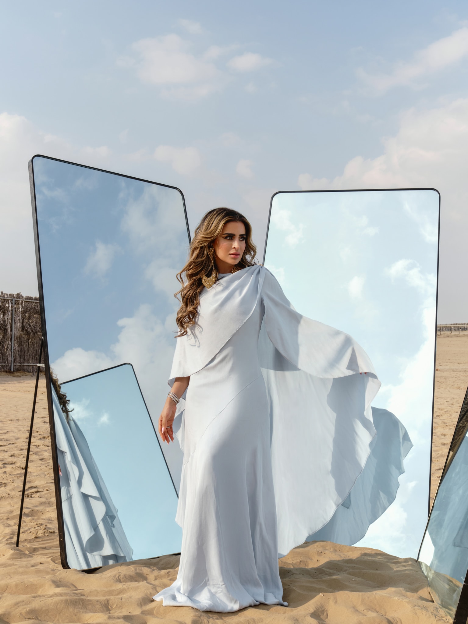 Maxi dress with asymmetrical cape :: LICHI - Online fashion
