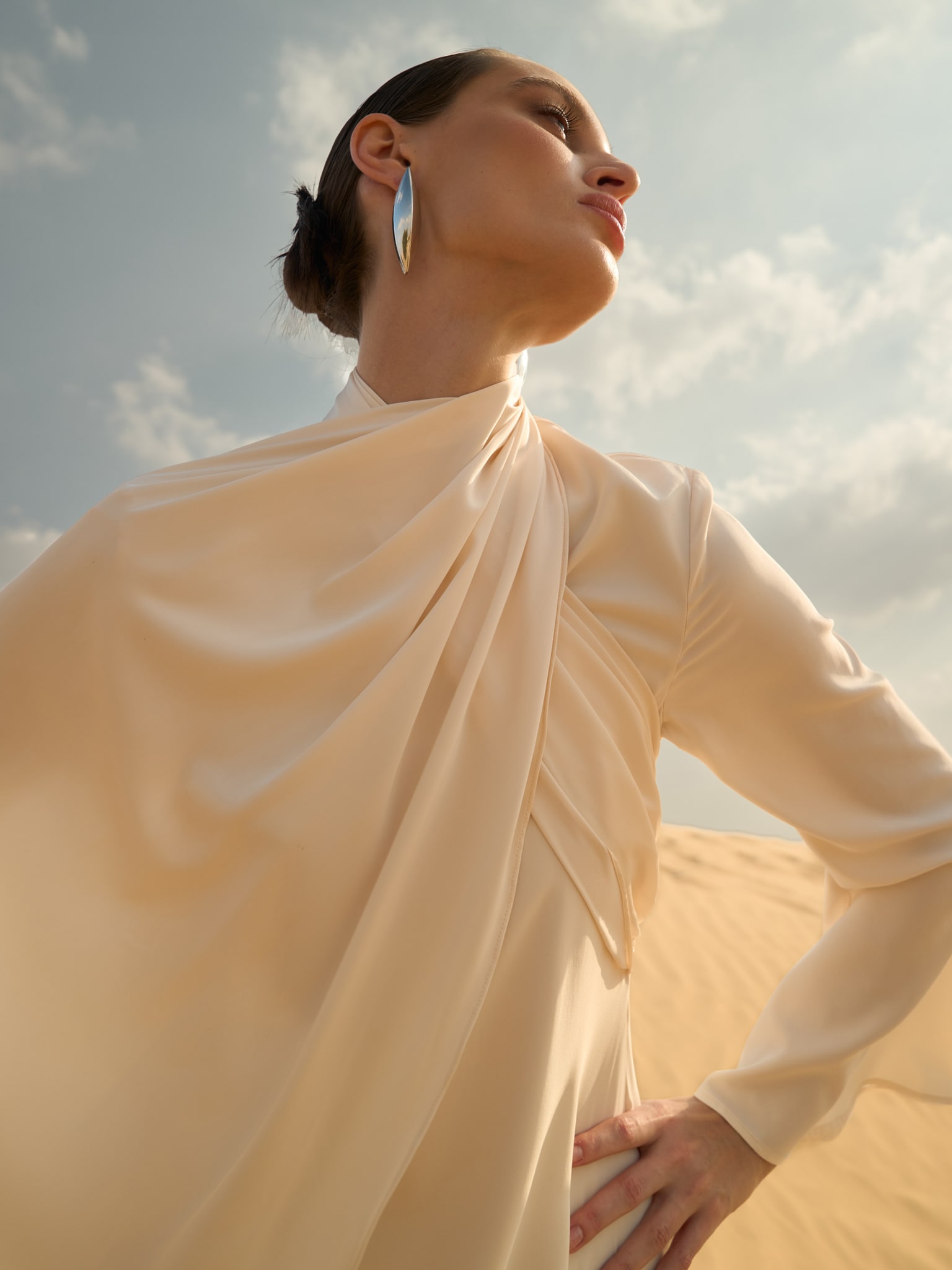 Maxi dress with asymmetrical draped bodice