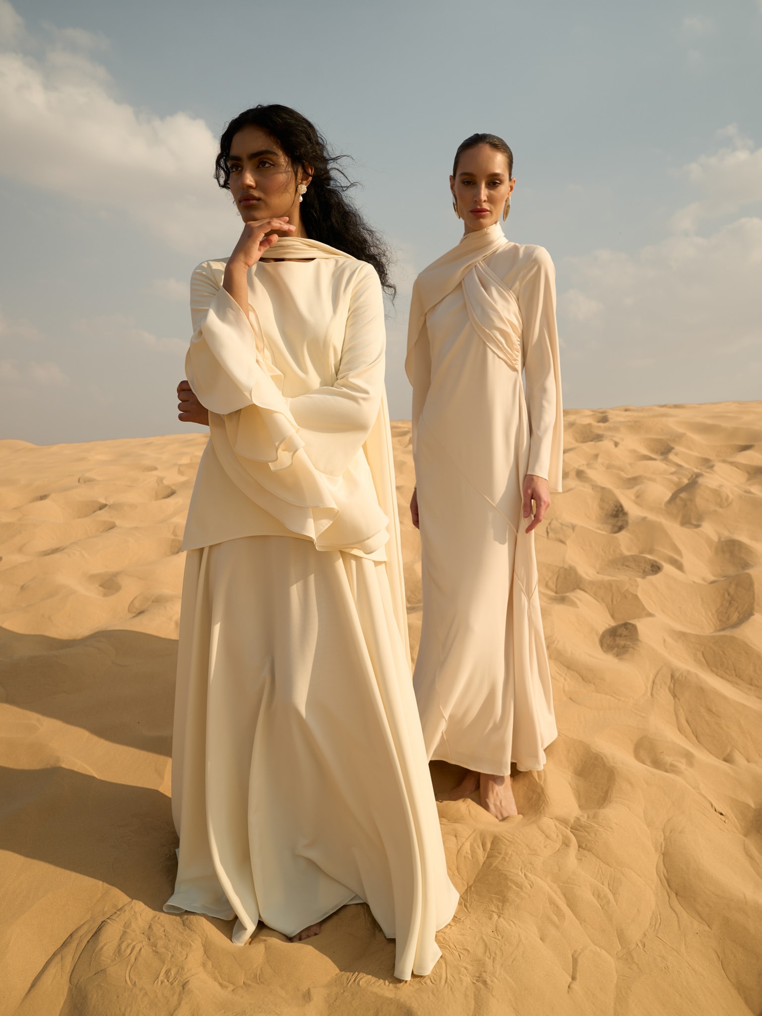 Maxi dress with asymmetrical draped bodice