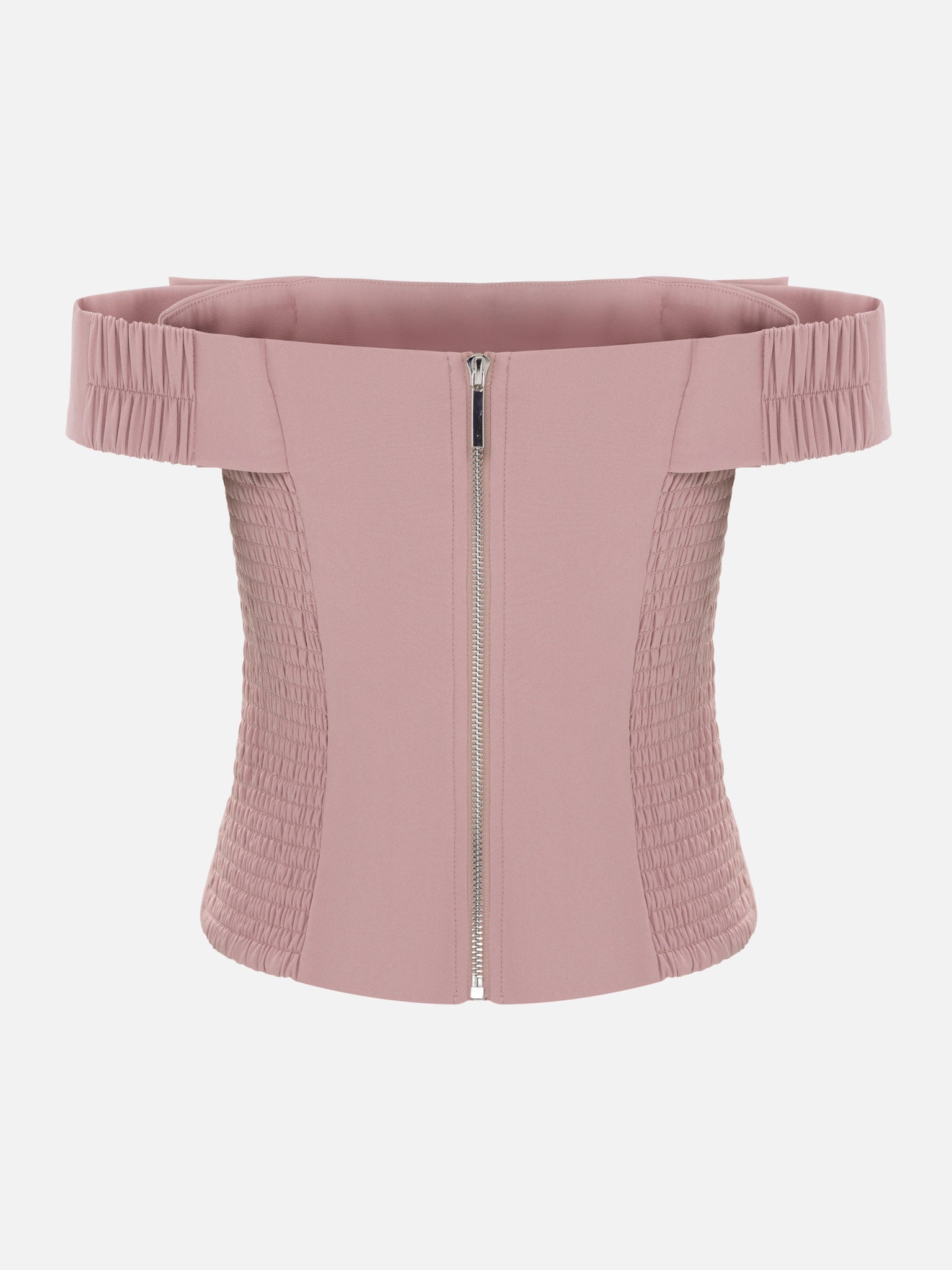 Корсетный топ с открытыми плечами и бантом спереди