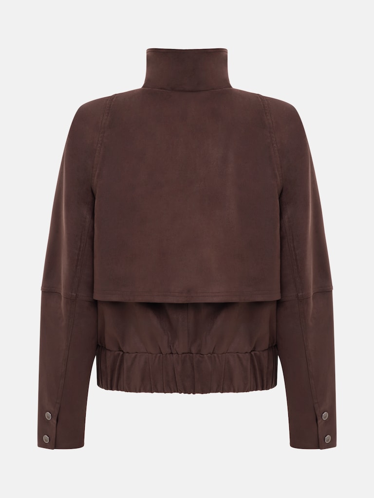 Укороченная куртка из экозамши с застежкой на кнопки