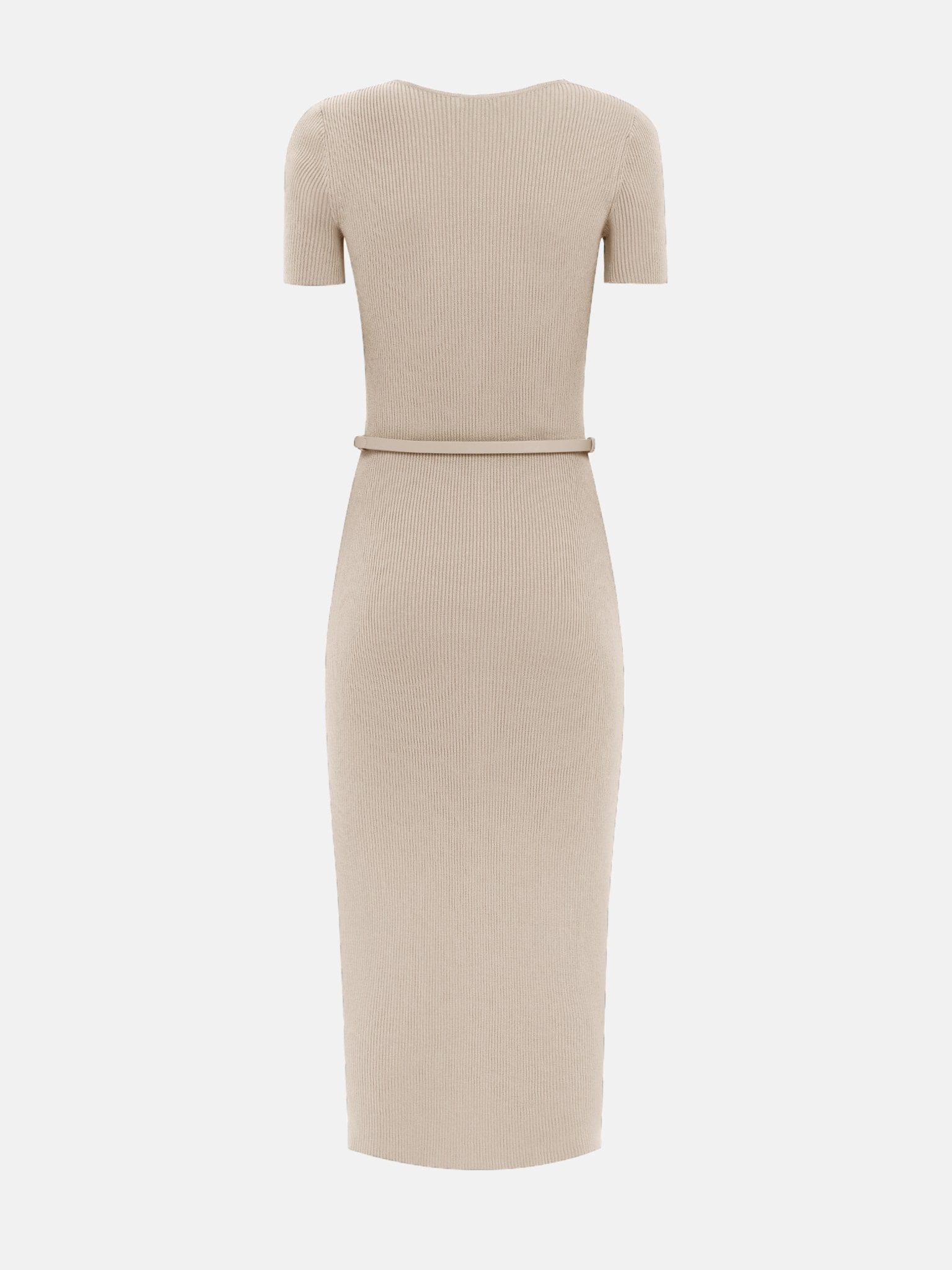 Knitted midi dress with buttons at the front and matching belt