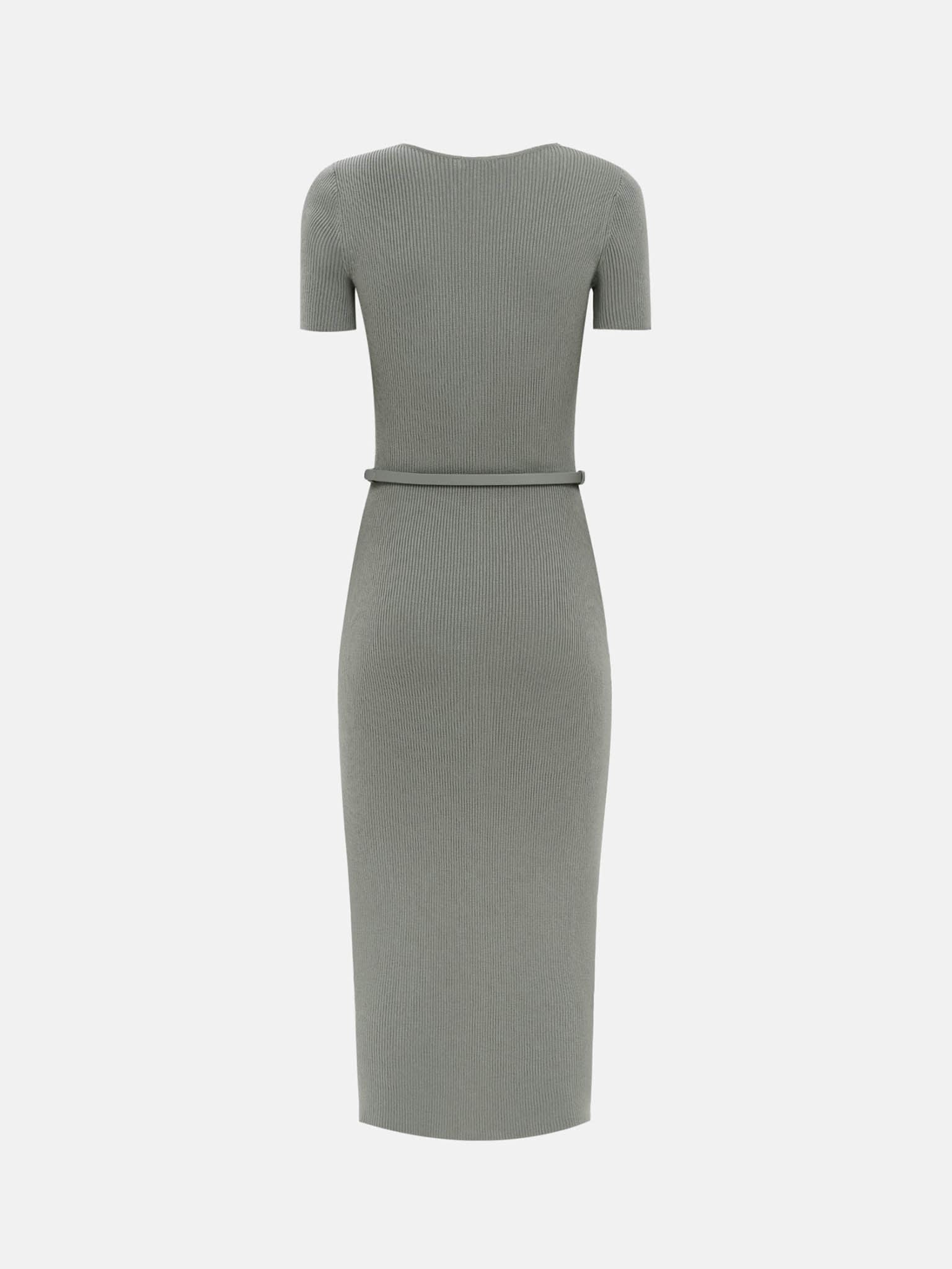 Knitted midi dress with buttons at the front and matching belt