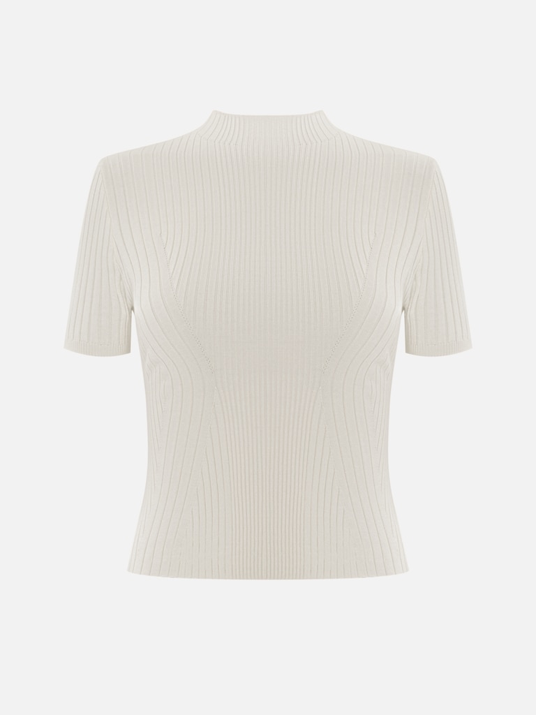 Short-sleeved rib-knit top