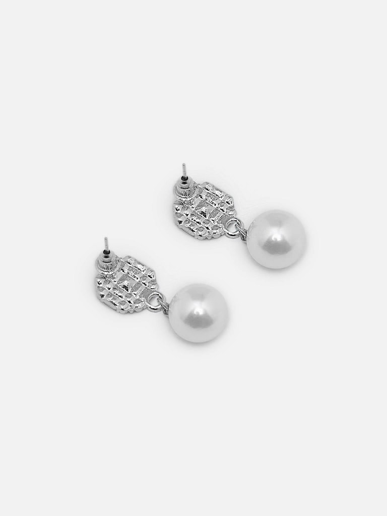 Серьги-пусеты со стразами и крупным жемчугом