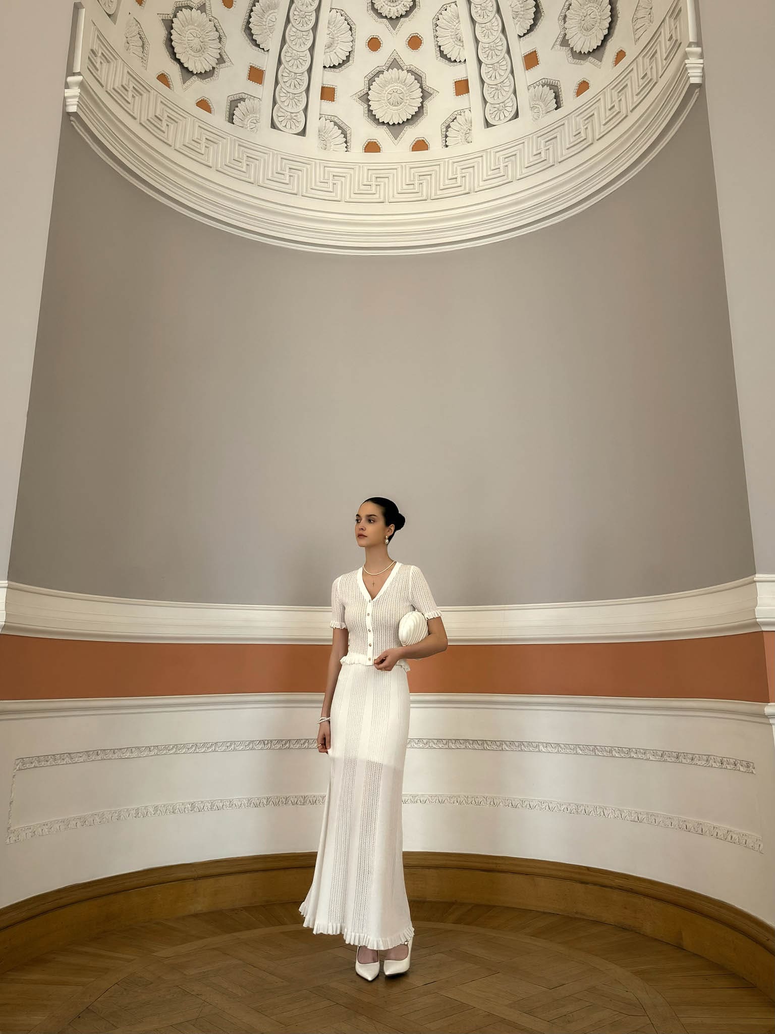 Openwork jersey top with short sleeves