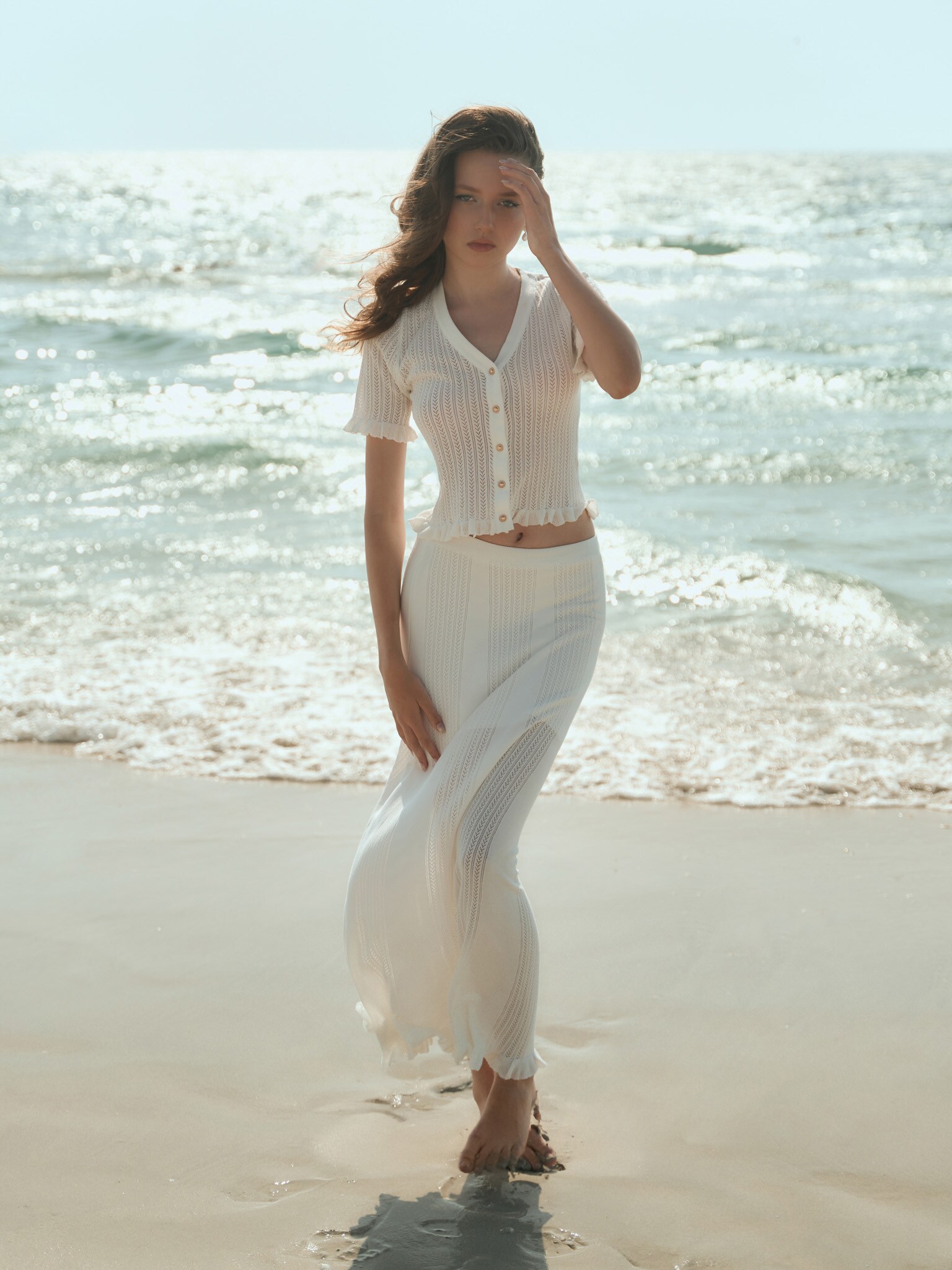 Openwork jersey maxi skirt
