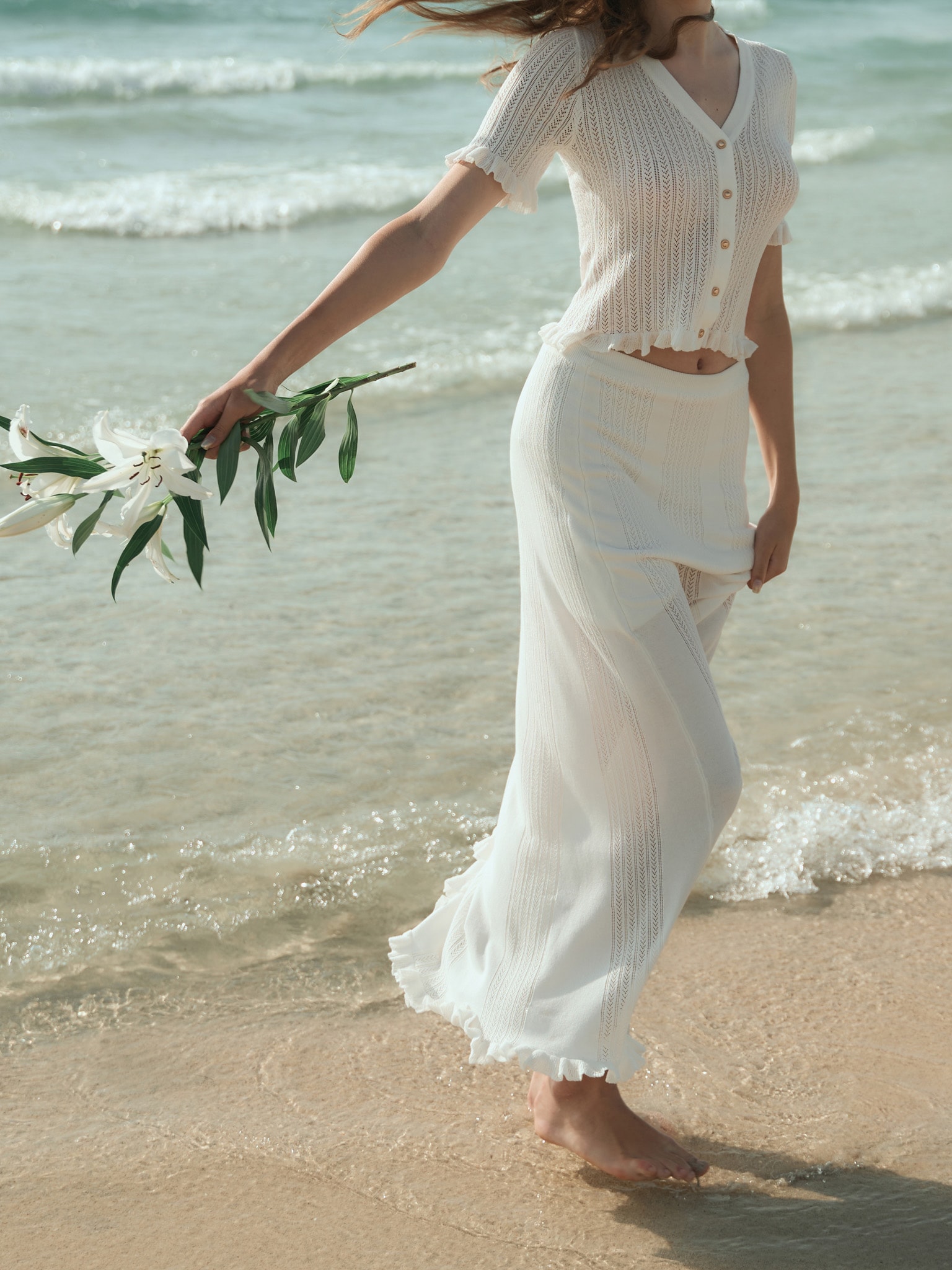 Openwork jersey maxi skirt