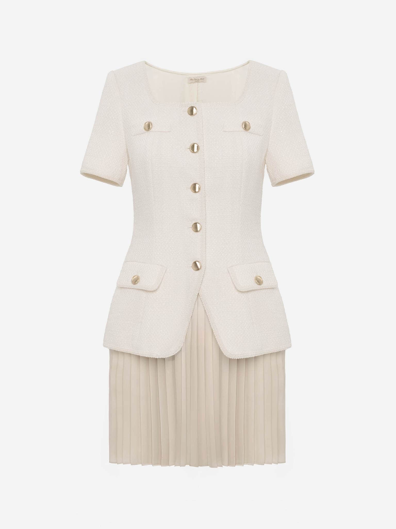 Платье из твида с плиссированной юбкой