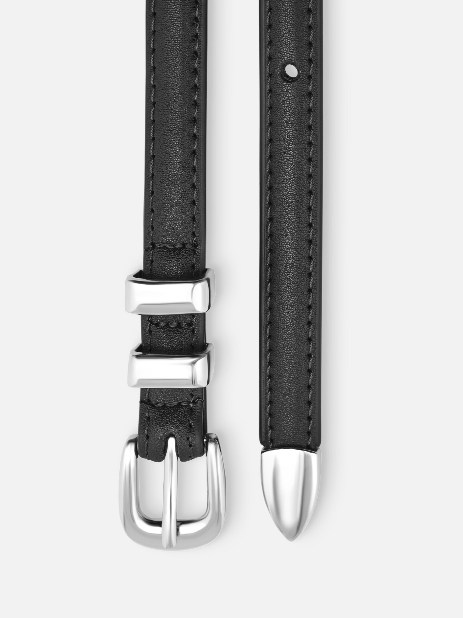 Тонкий ремень из кожи с металлическим декором