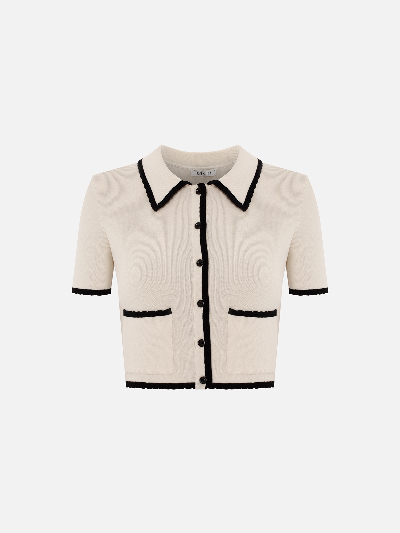 Short-sleeved rib-knit cardigan :: LICHI - Online fashion store Short-sleeved rib-knit cardigan :: LICHI - Online fashion store