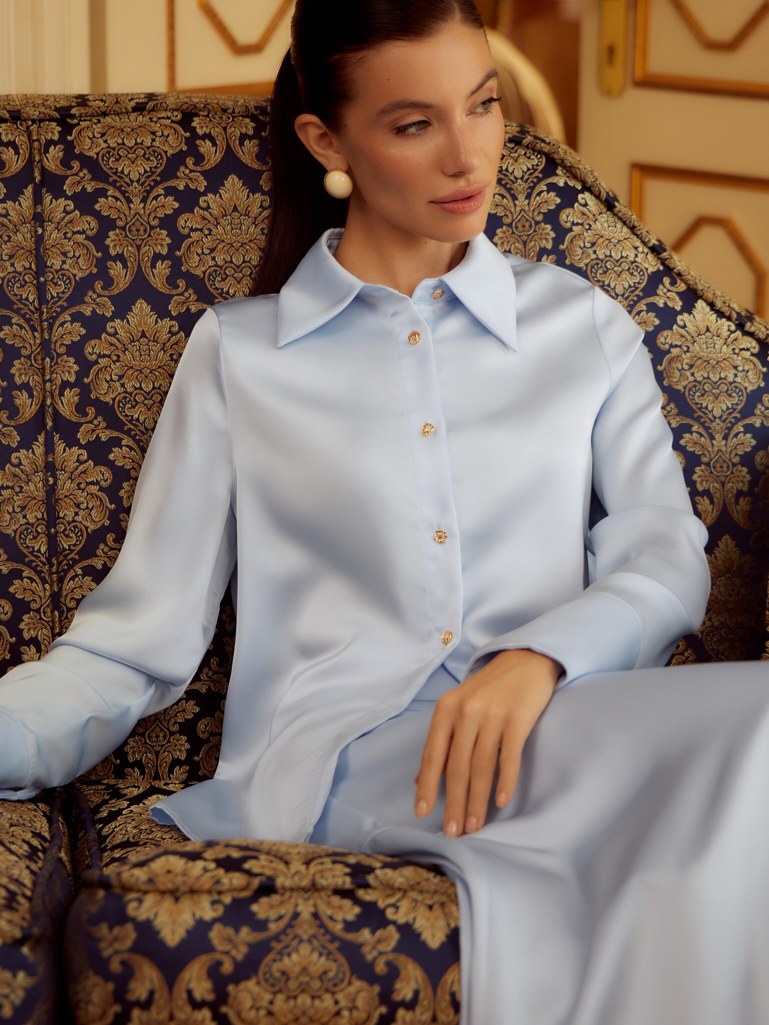 Satin shirt with golden buttons