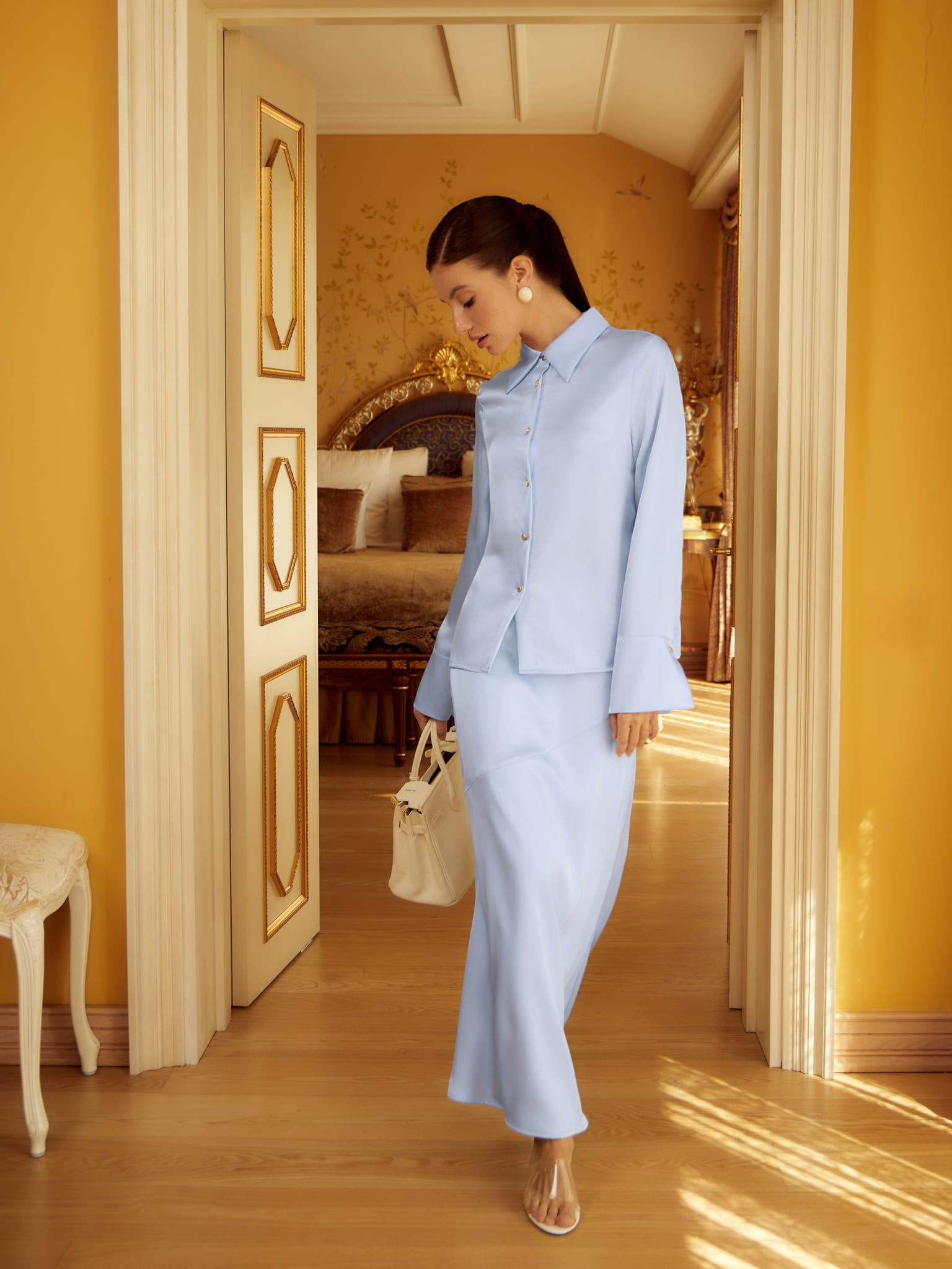 Satin shirt with golden buttons