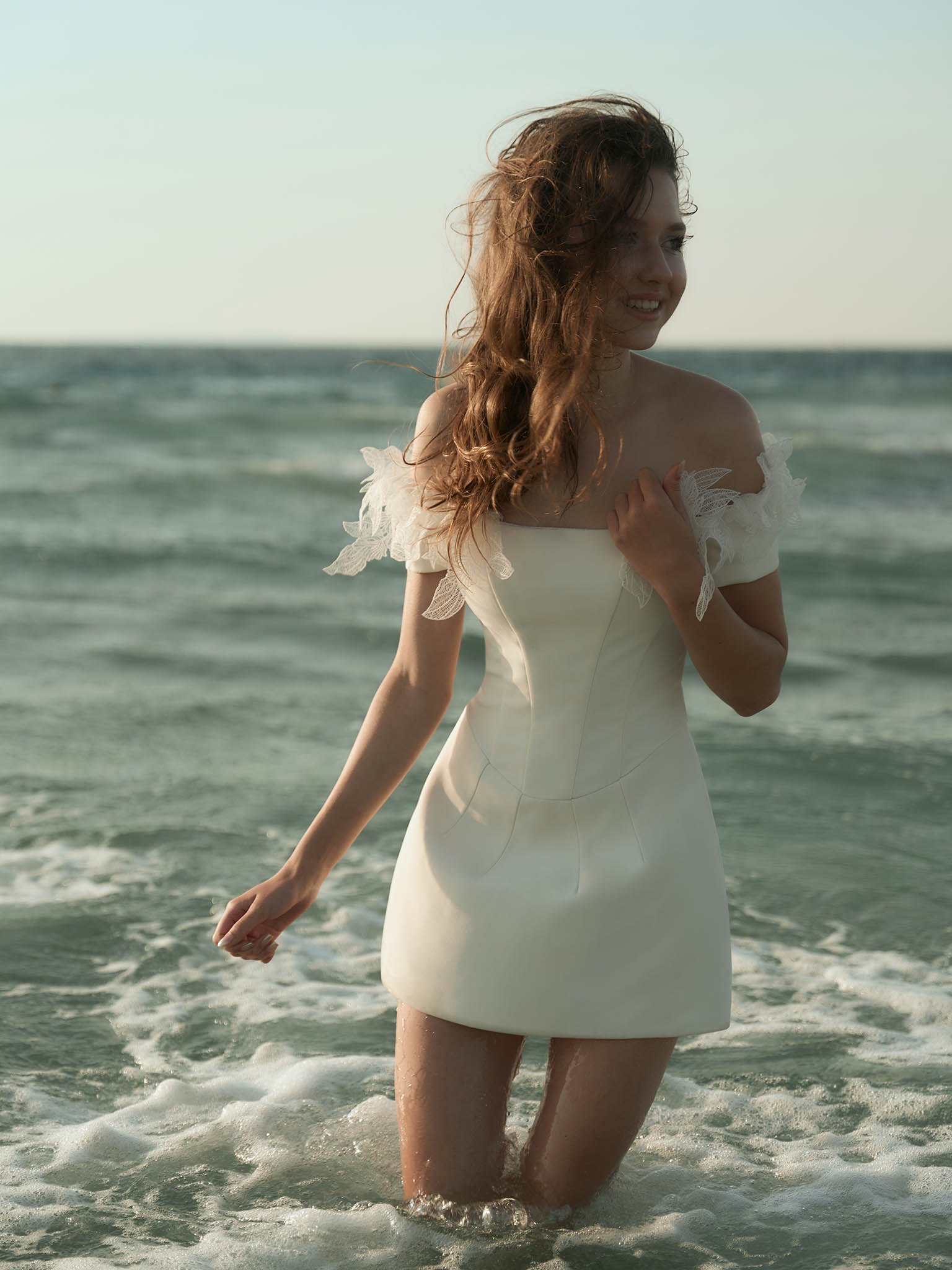 Mini dress with corset bodice and shoulder detailing