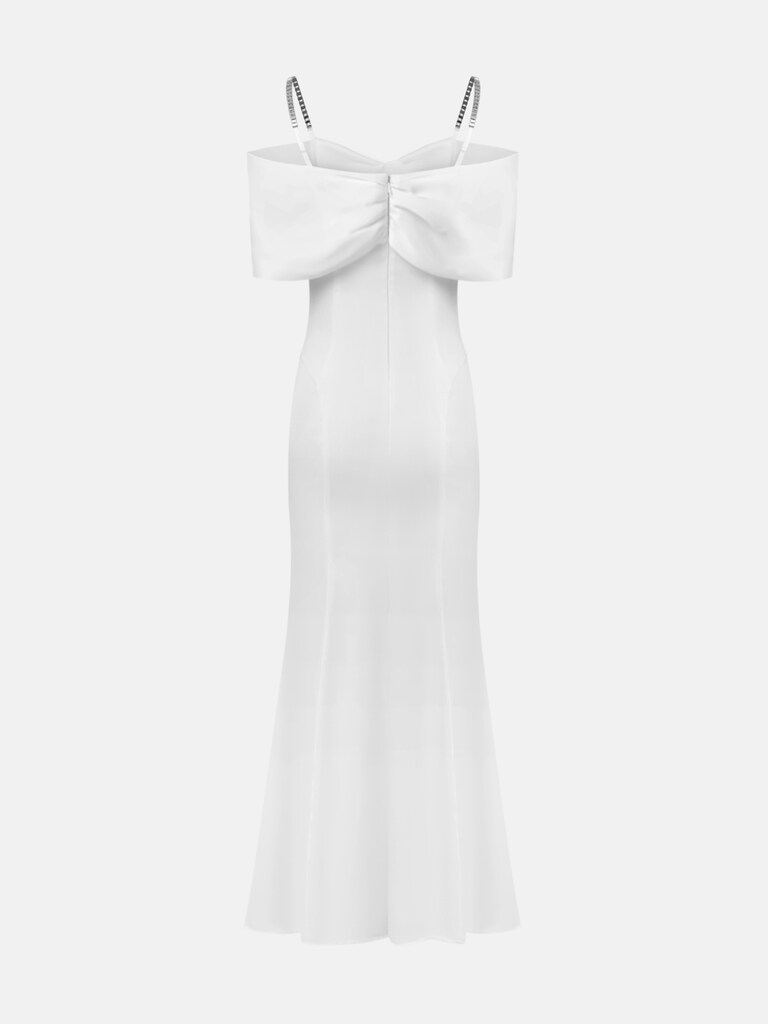 Платье макси с открытыми плечами и серебристым декором