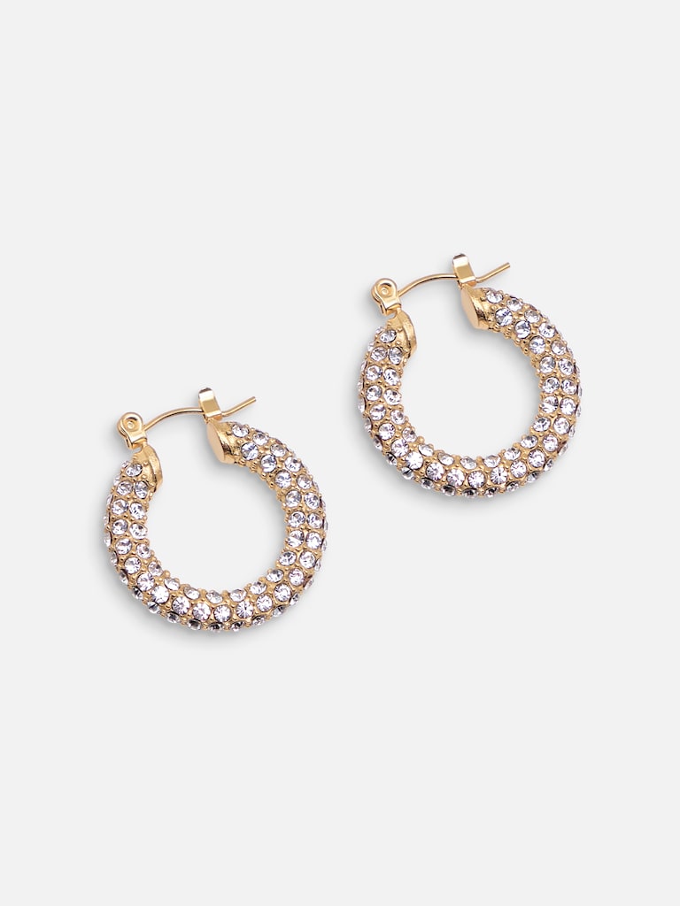 Дутые серьги-кольца в стразах