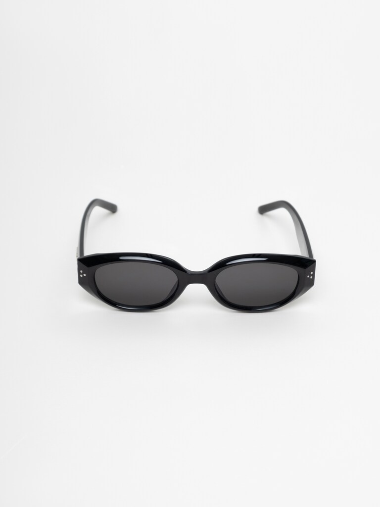 Oval sunglasses with metal decor on the temples