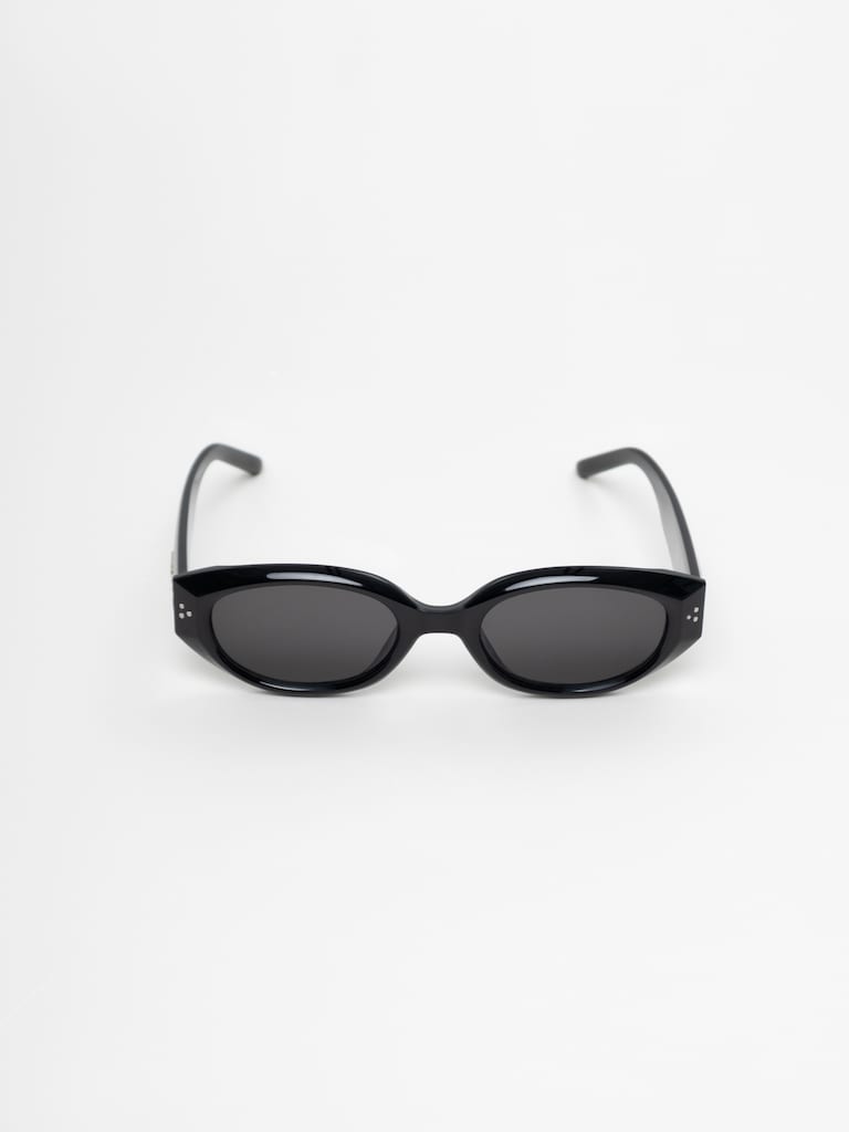 Oval sunglasses with metal decor on the temples