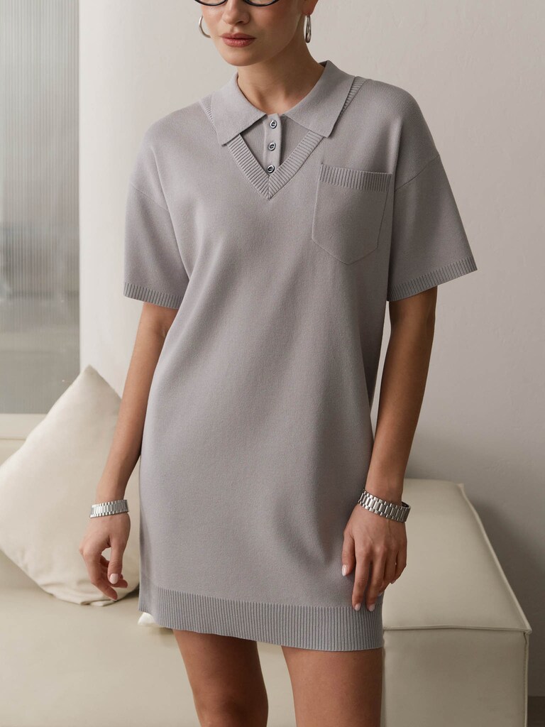 Mini knitted dress with polo collar