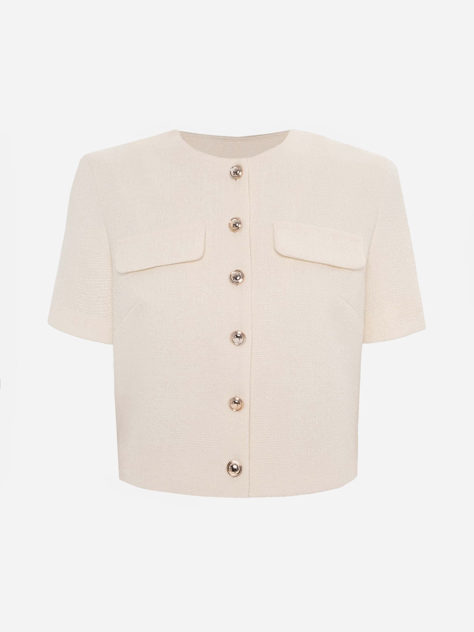 Tweed straight jacket with short sleeves