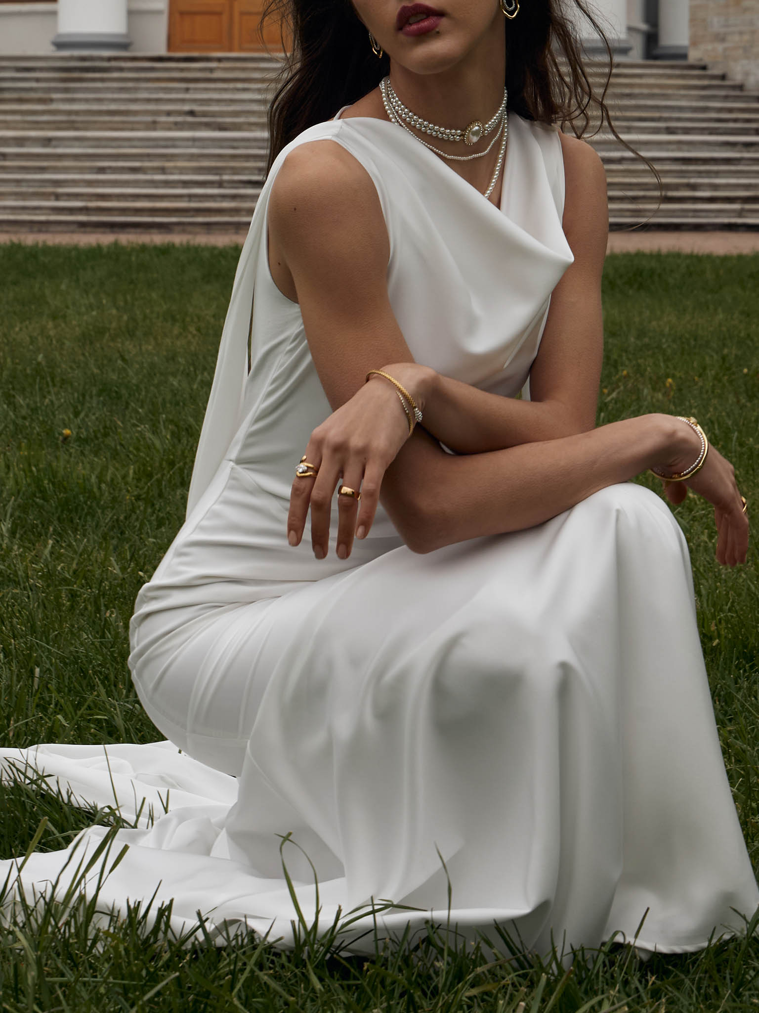 Maxi dress with ribbons on the shoulders :: LICHI - Online