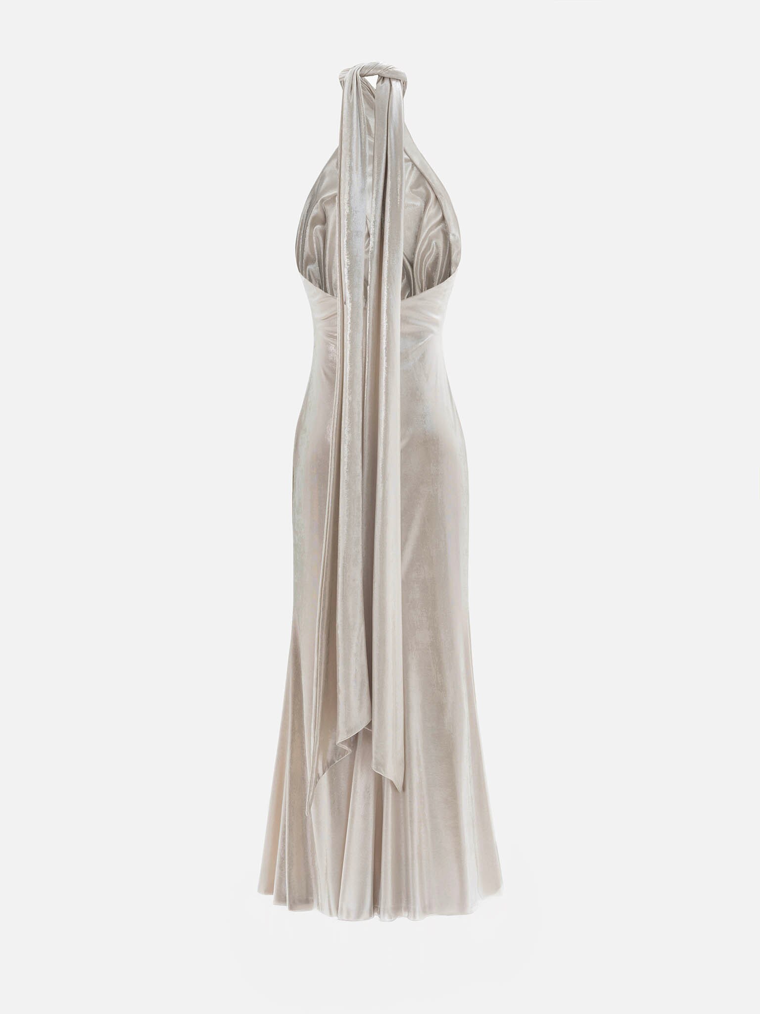Metallic jersey maxi dress with ribbon straps