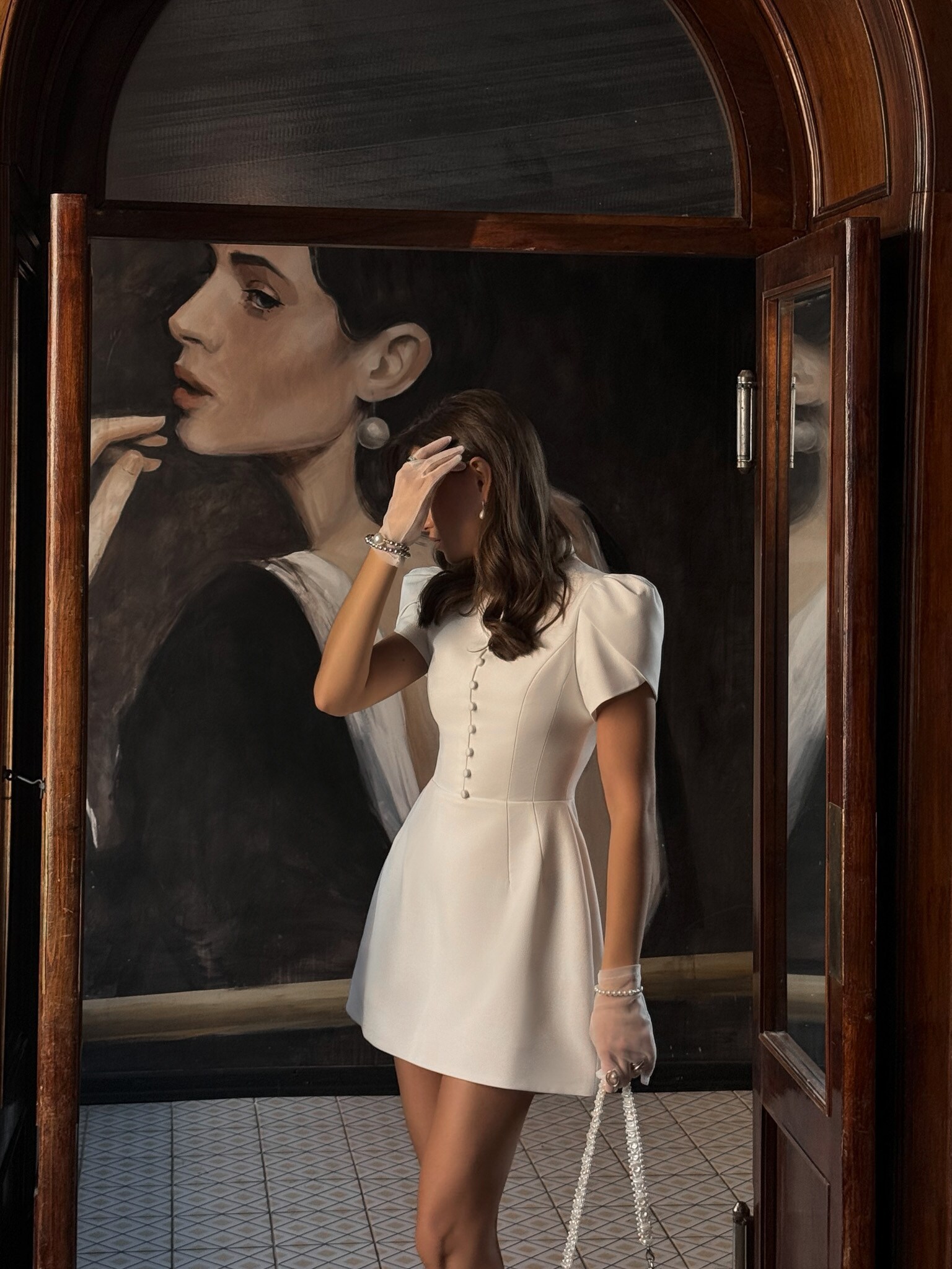 Mini dress with high collar and button fastening :: LICHI Mini dress with high collar and button fastening :: LICHI
