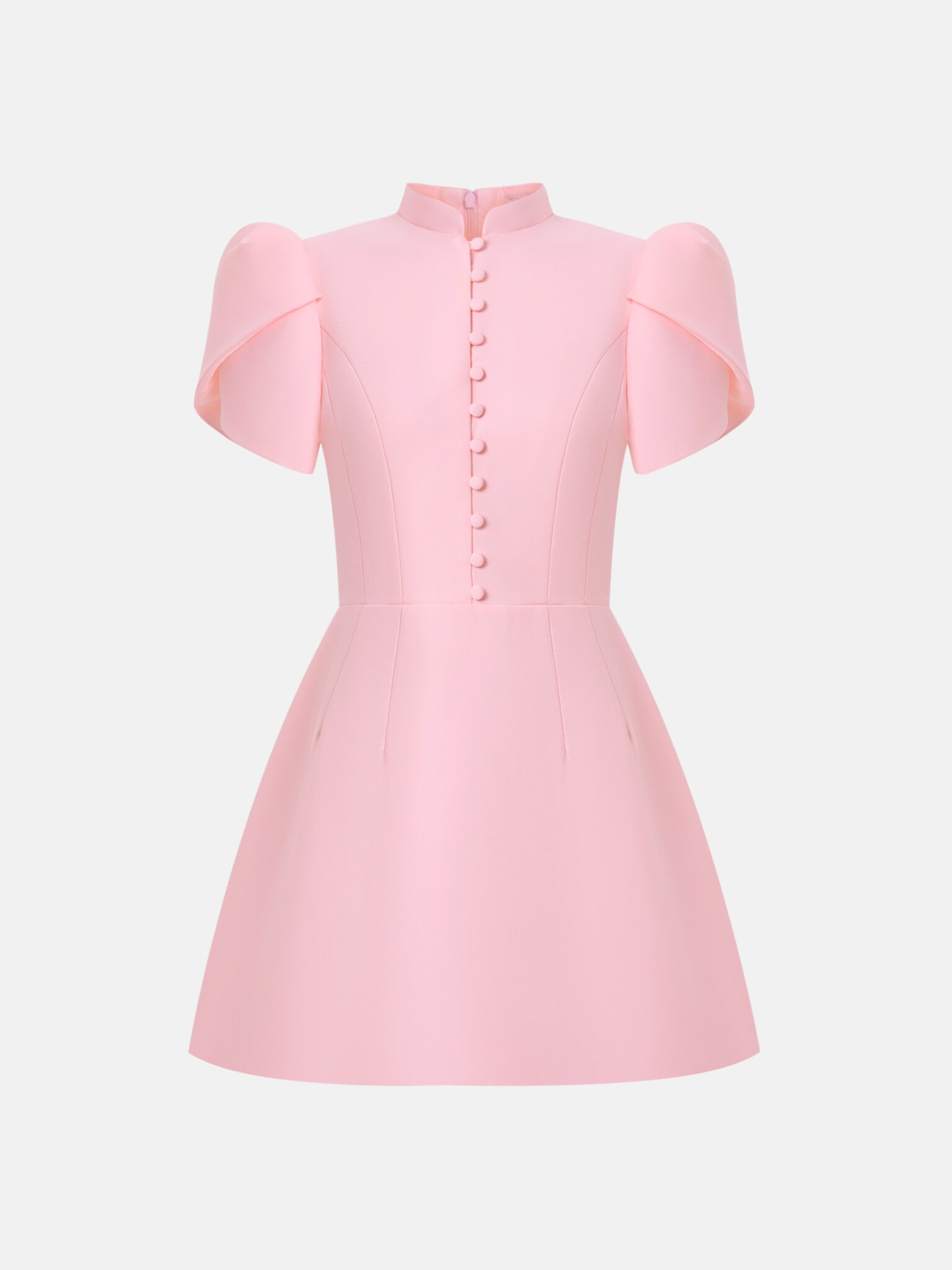Mini dress with high collar and button fastening