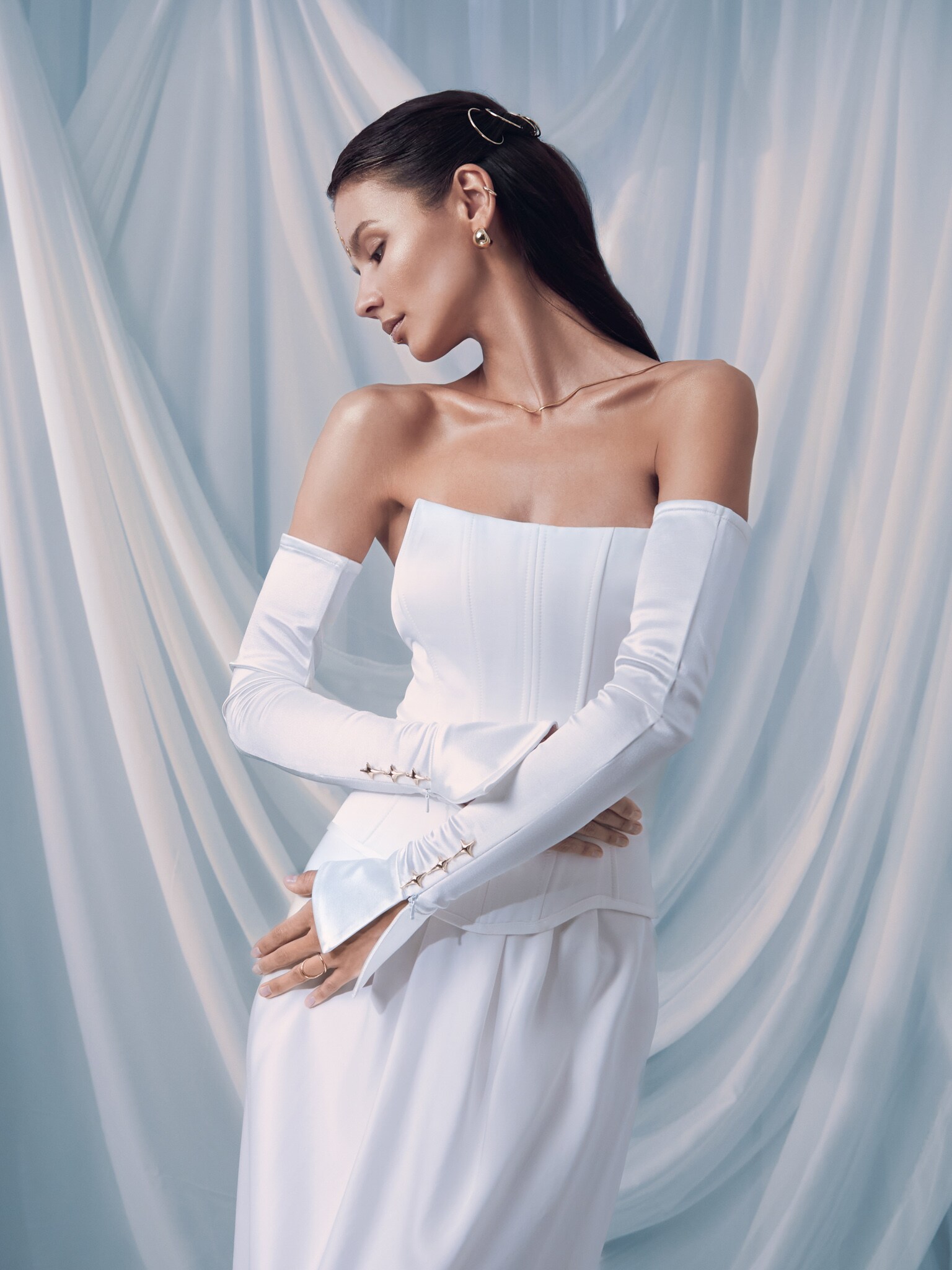 Maxirock aus Satin mit Falten an der Taille