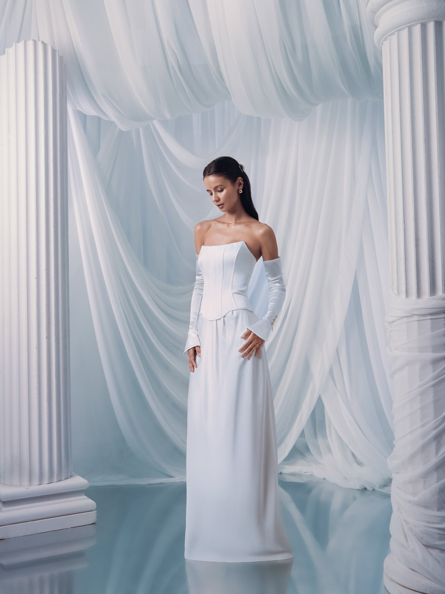 Maxirock aus Satin mit Falten an der Taille