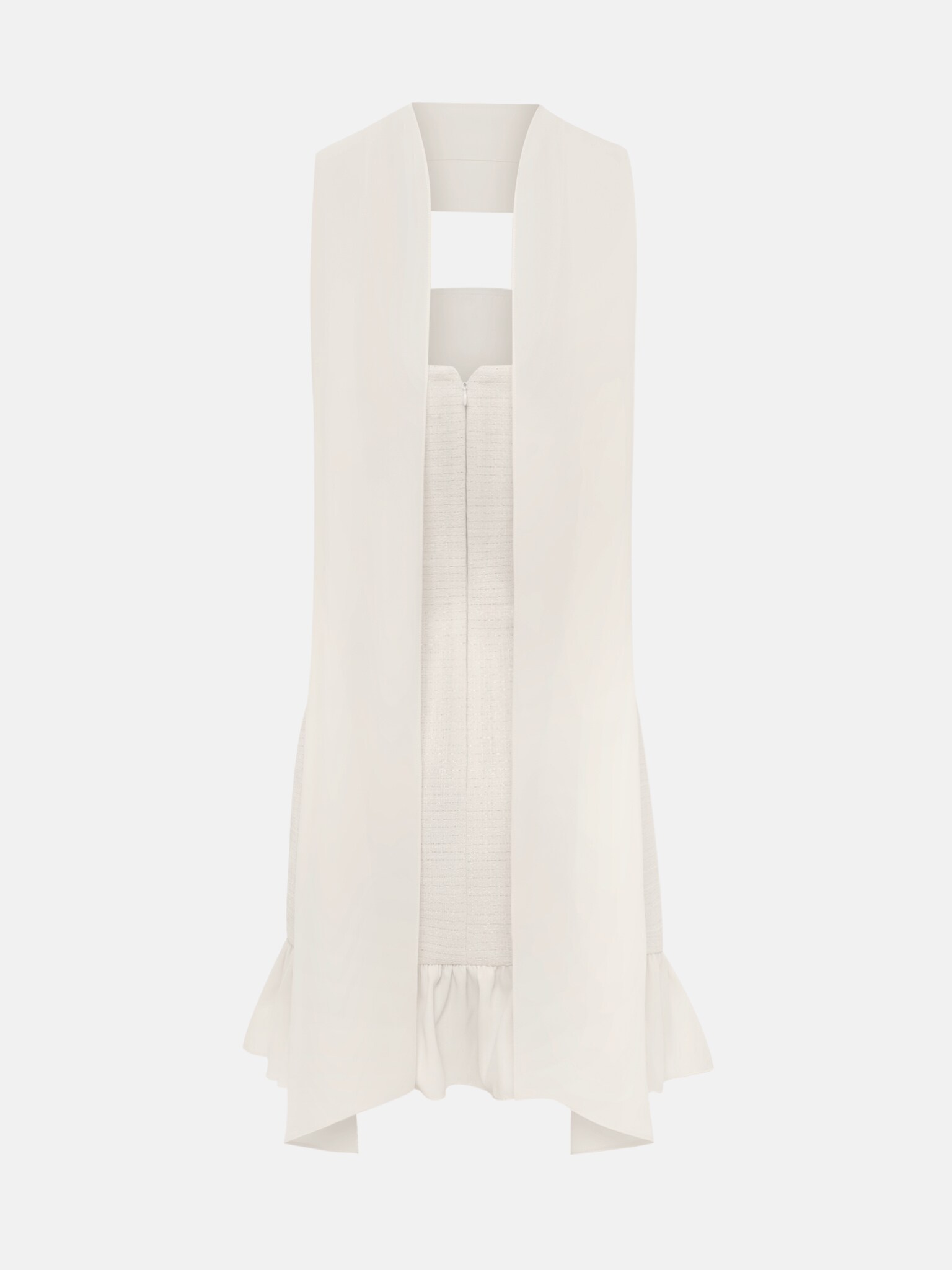 Sleeveless mini dress with skirt flounce and ribbon scarf