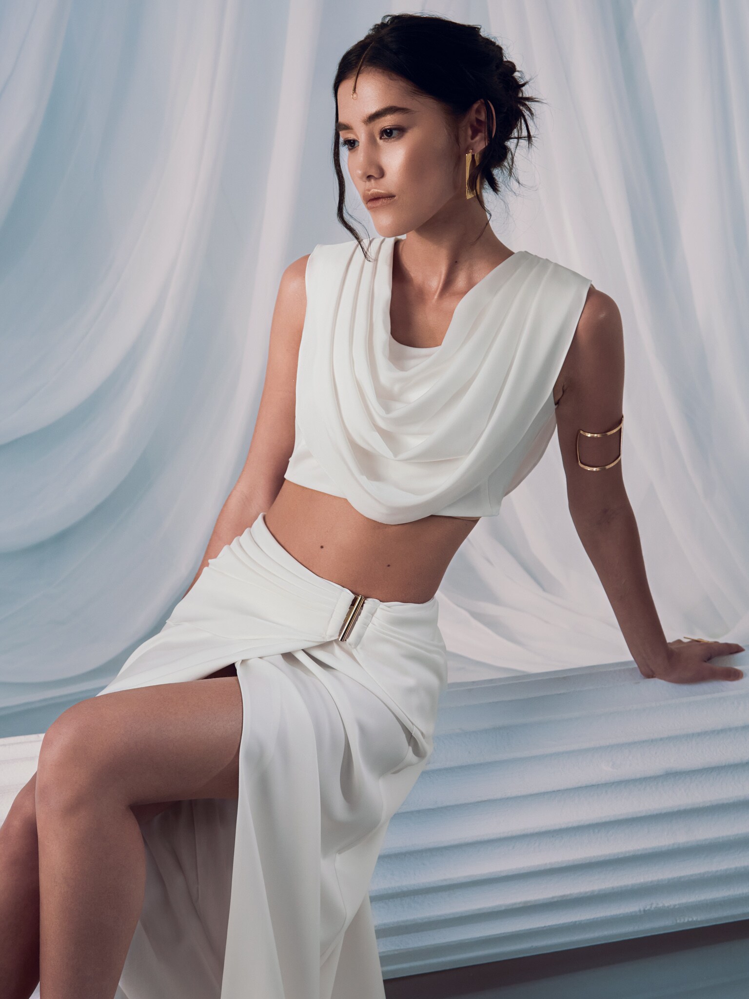 Юбка макси на запах с объемной драпировкой