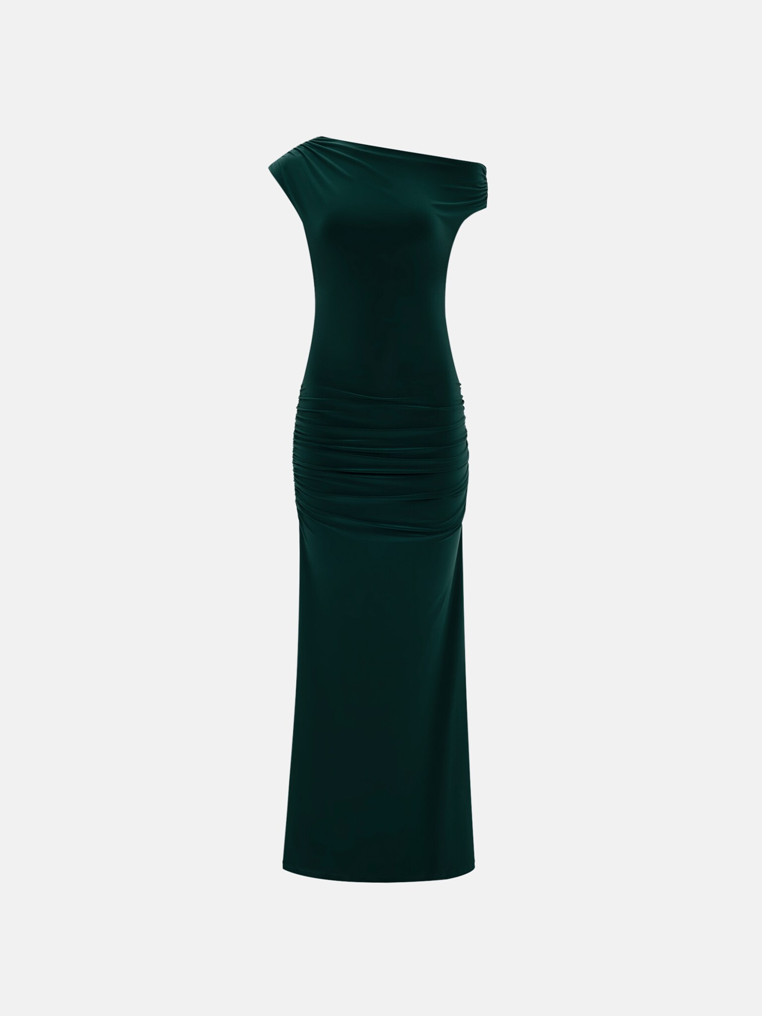 One shoulder maxi dress with gathers on the hips