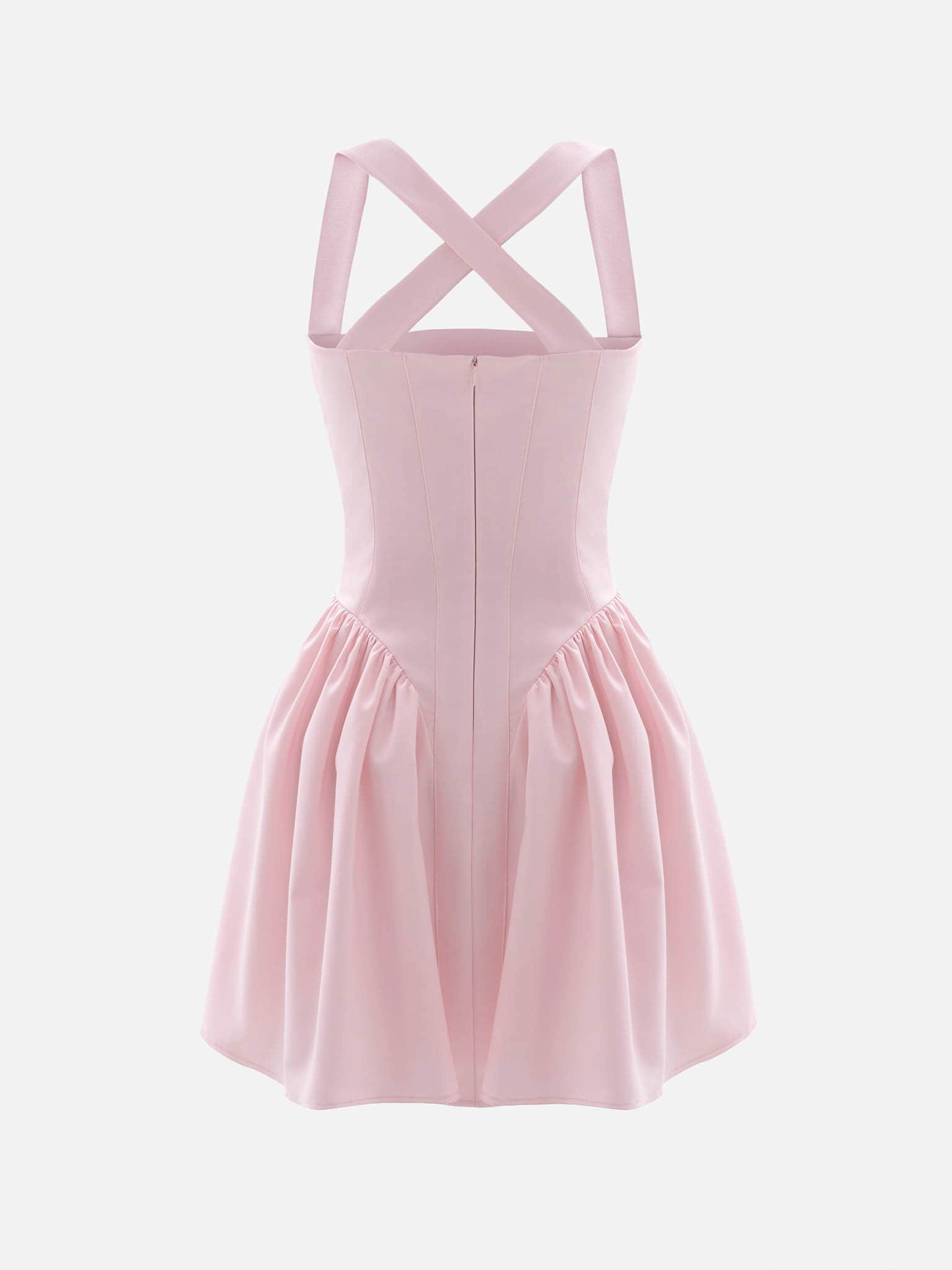 Strappy mini dress with V-shaped insert on the skirt