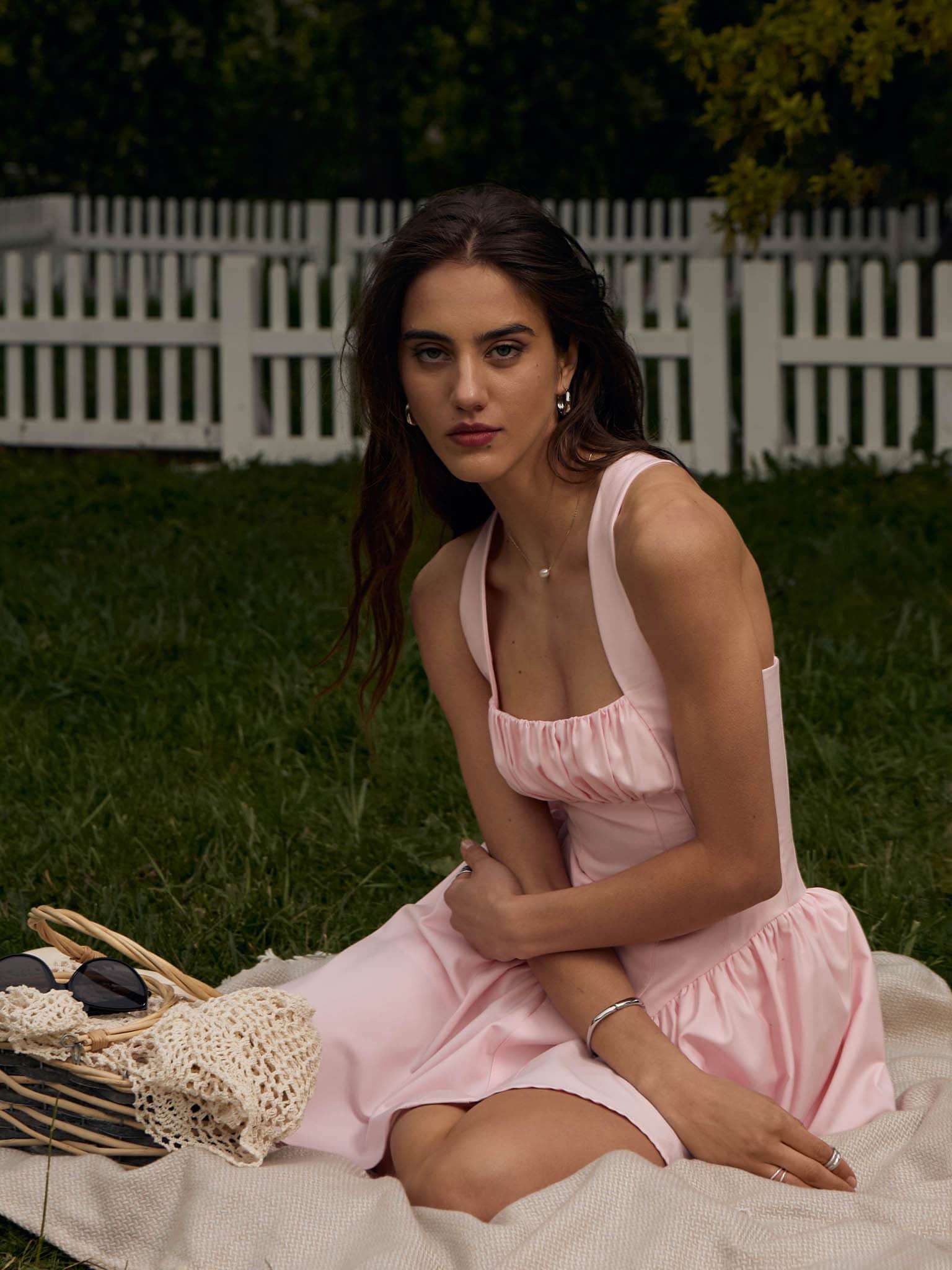 Strappy mini dress with V-shaped insert on the skirt