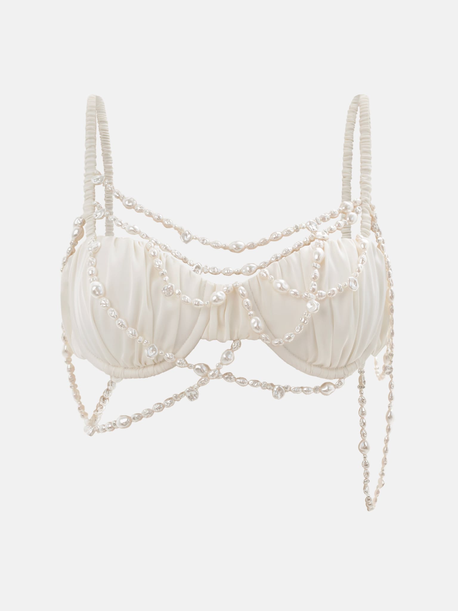 Top bustier en satin avec décorations en perles