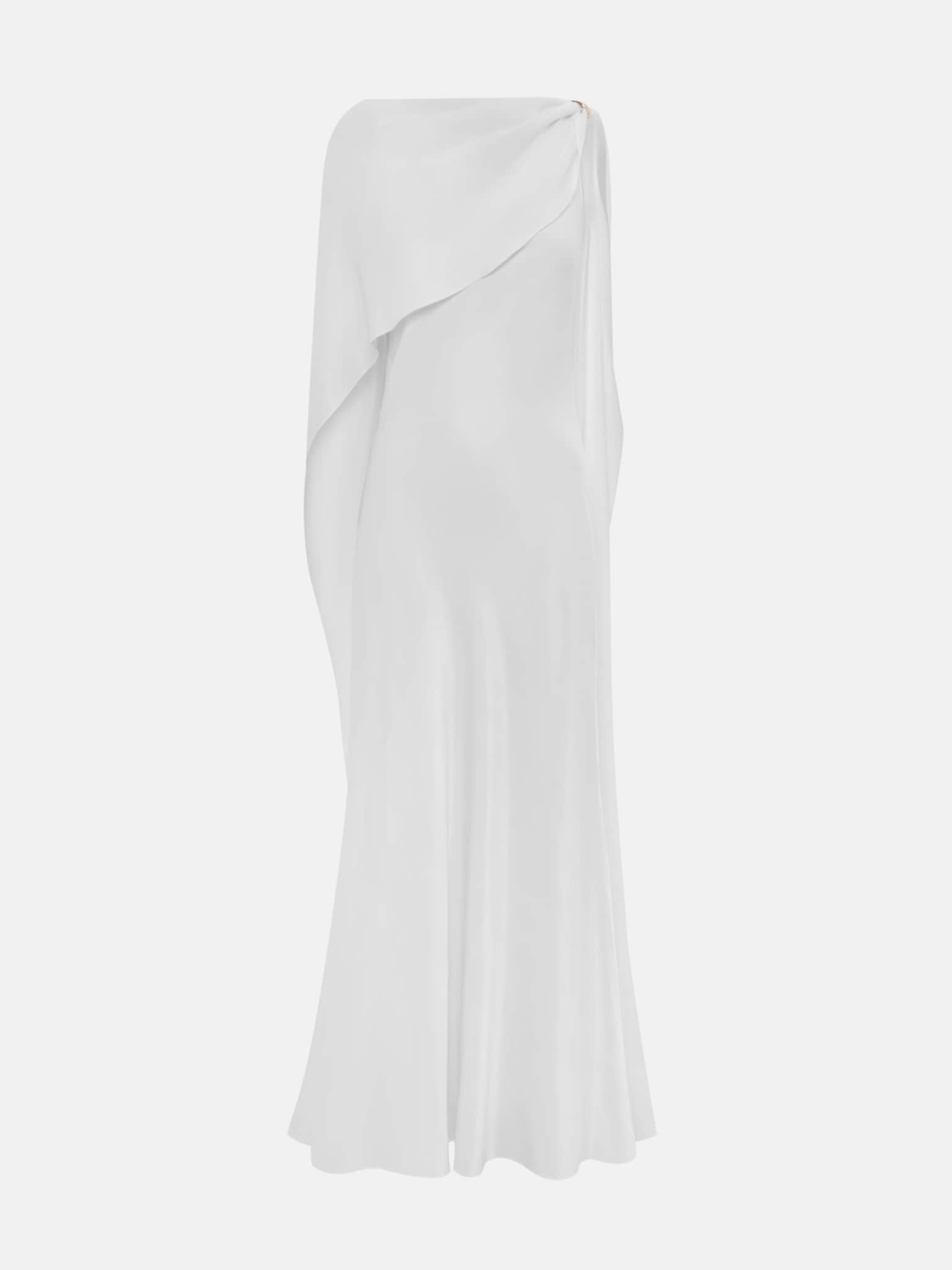 Легкое платье макси с кейпом и металлическим декором