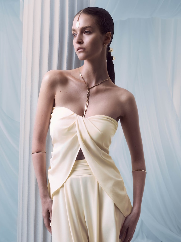 Draped top with open shoulders