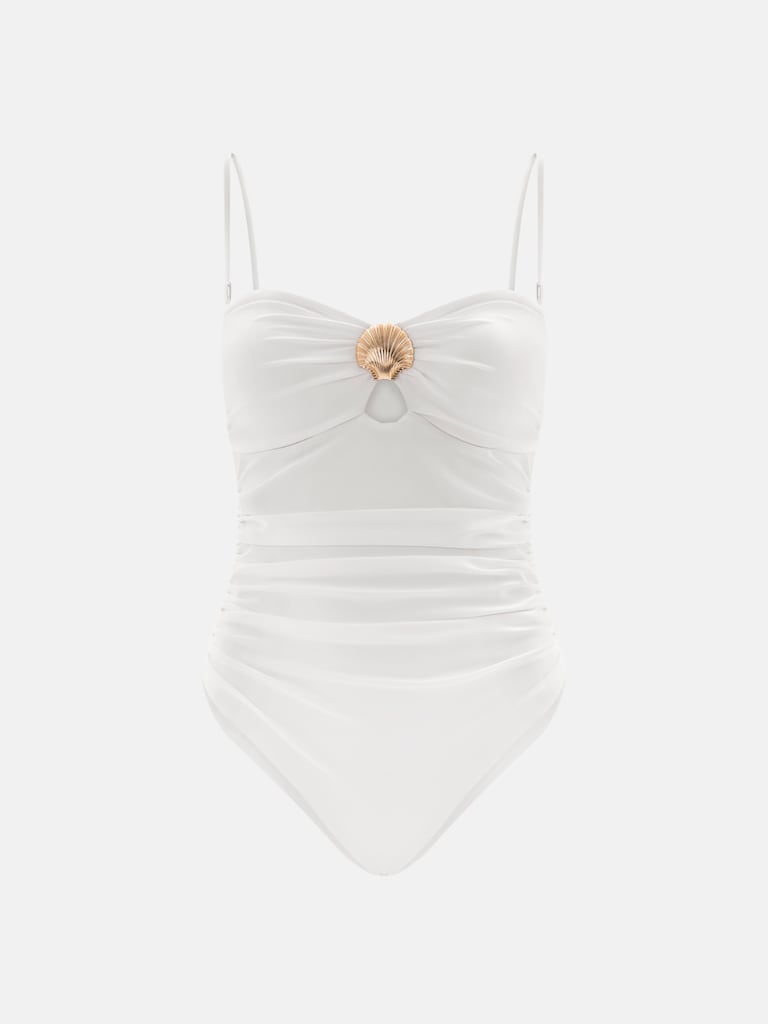 Купальник на бретелях с декором-раковиной