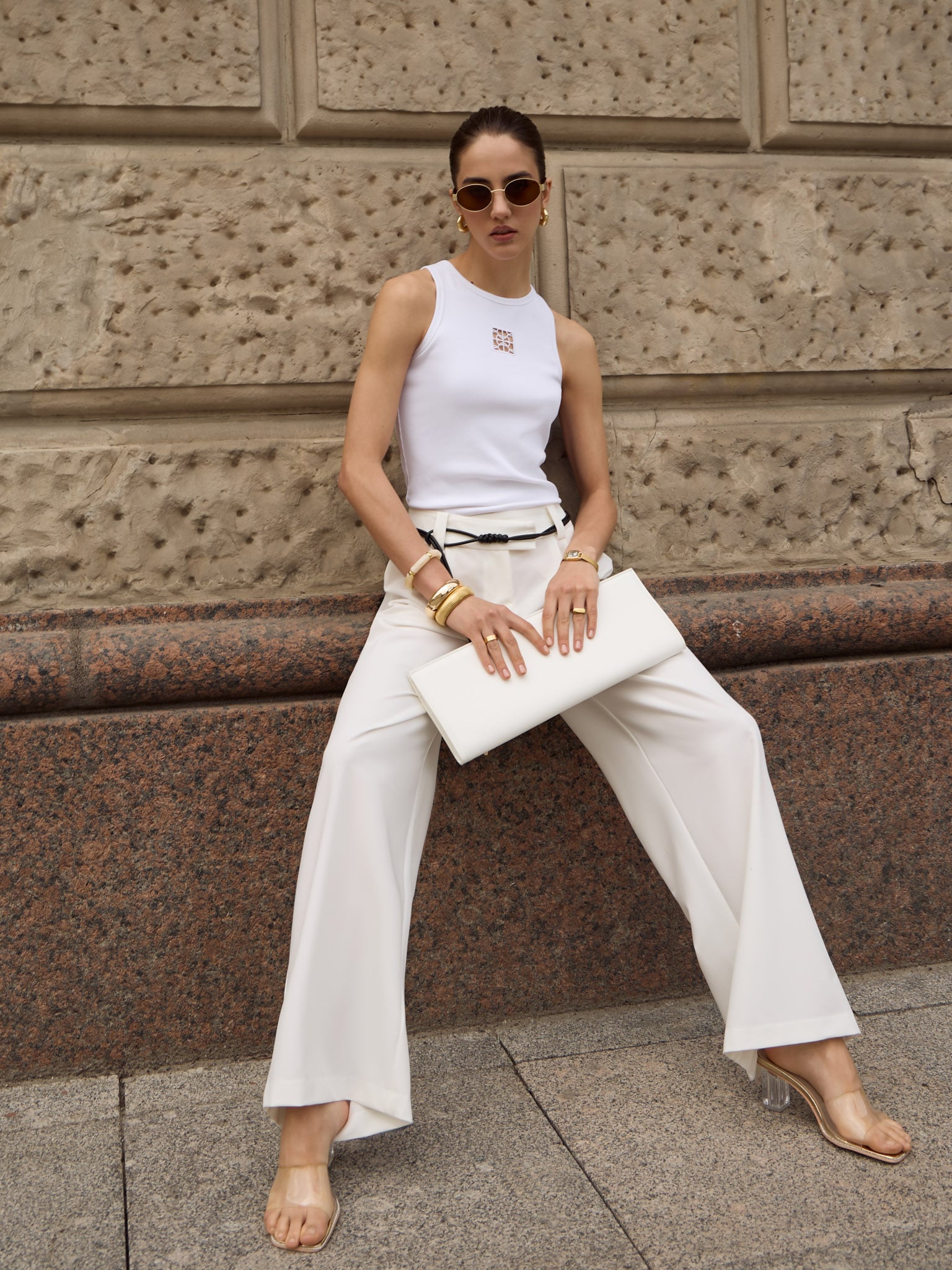 Jersey top with square detail on the chest :: LICHI - Online