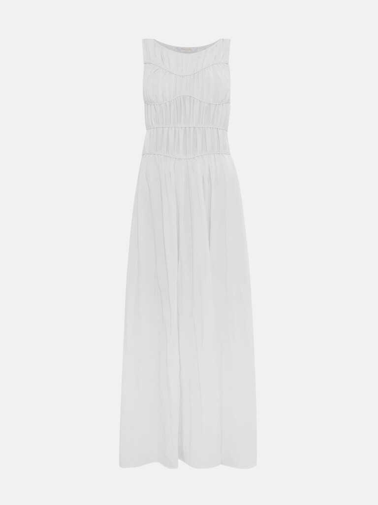 Maxi dress with small gathers on the bodice