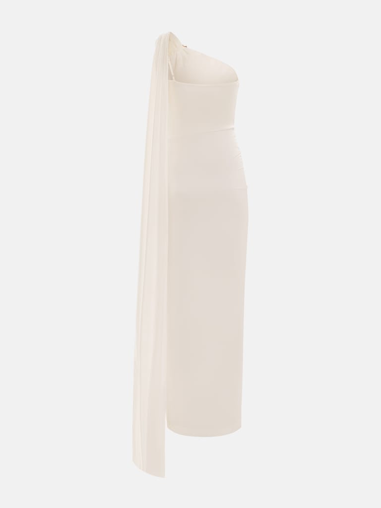 Платье макси с драпировками на плече и бедрах