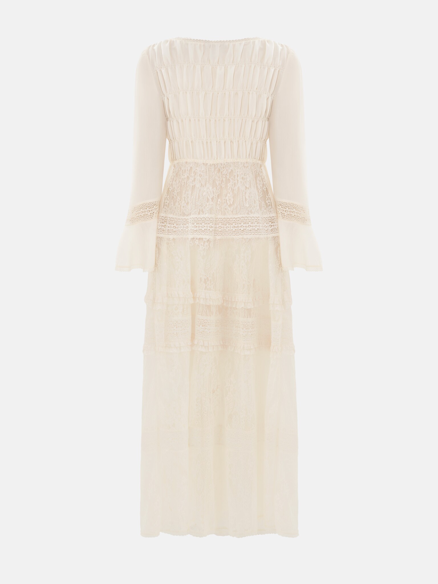 Beach maxi dress with lace inserts and button fastening