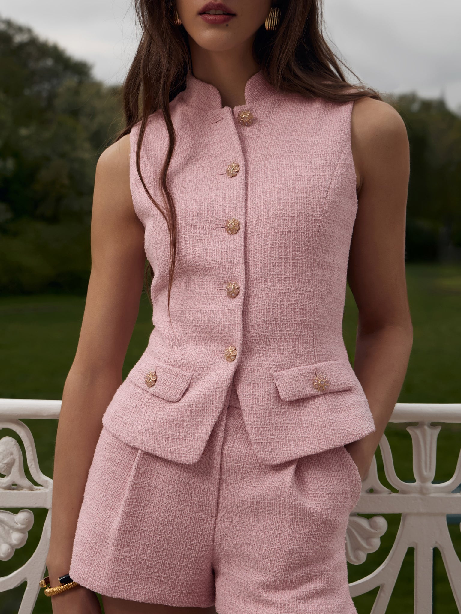pois Tweed vest【Pink】　ポア pois Tweed vest【Pink】 ポア Pink Tweed Vest – The Teal