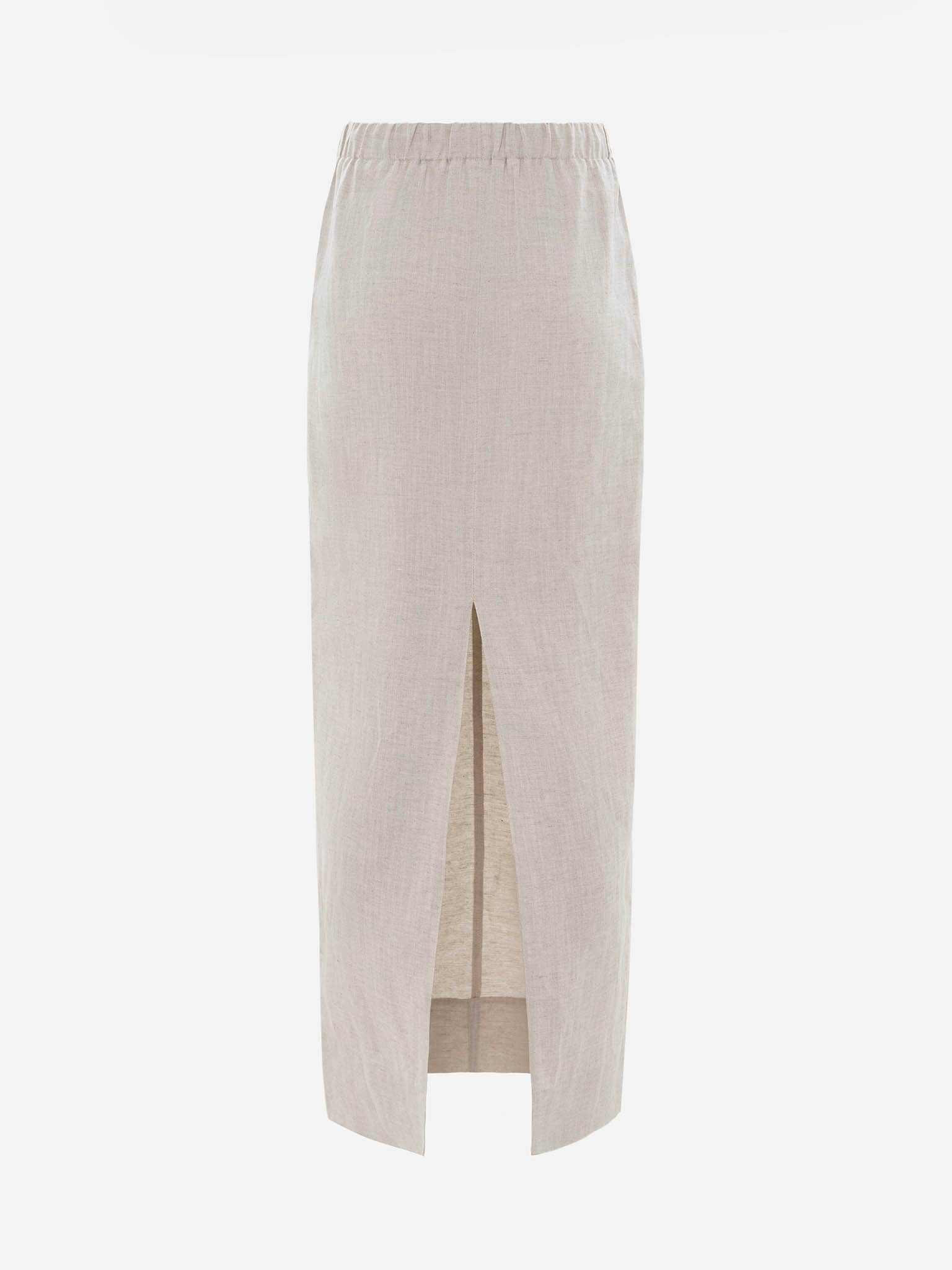 Straight linen maxi skirt with a slit cut