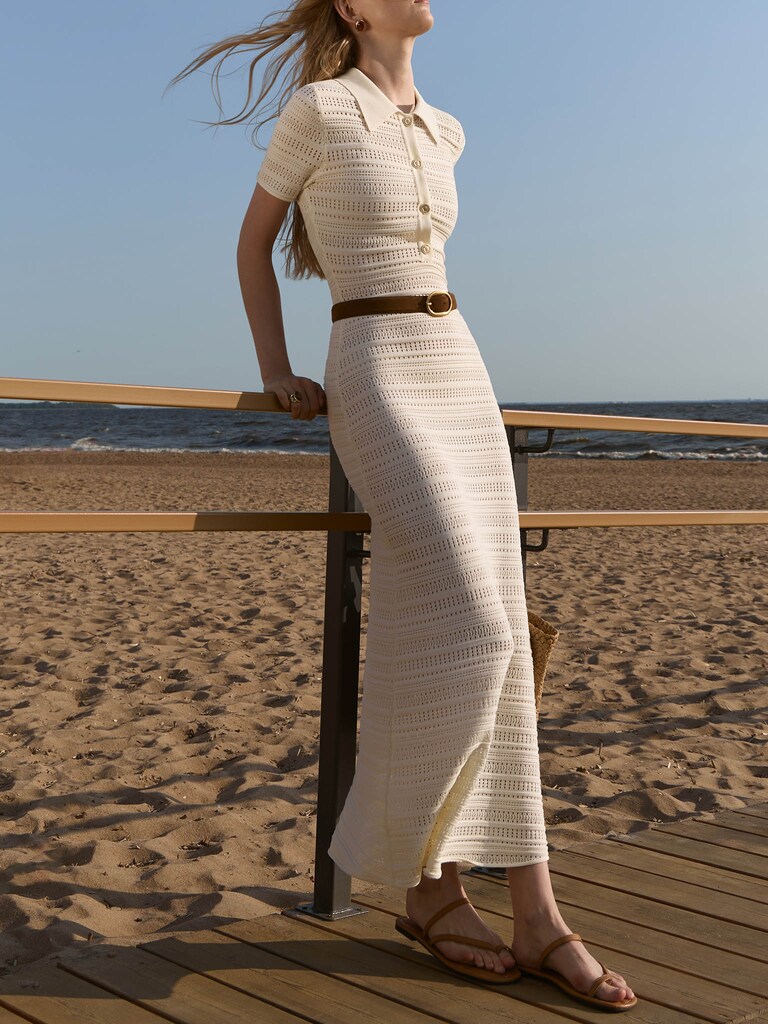 Knitted maxi dress with polo collar