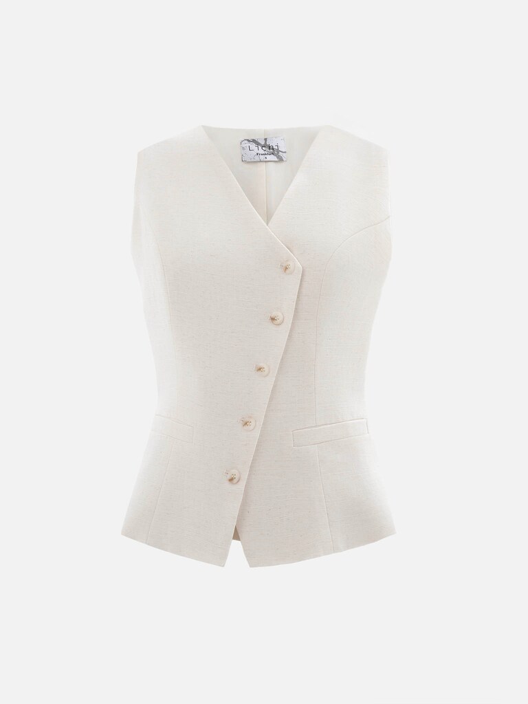 Жилет из льняной ткани с диагональной застежкой