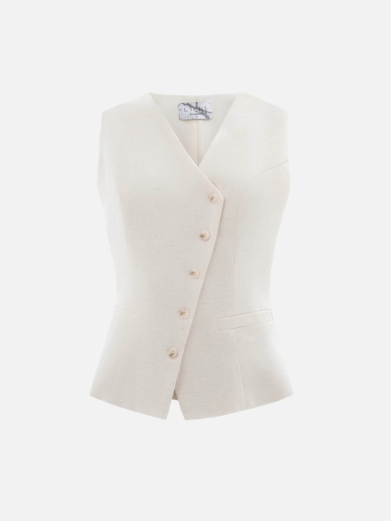 Жилет из льняной ткани с диагональной застежкой