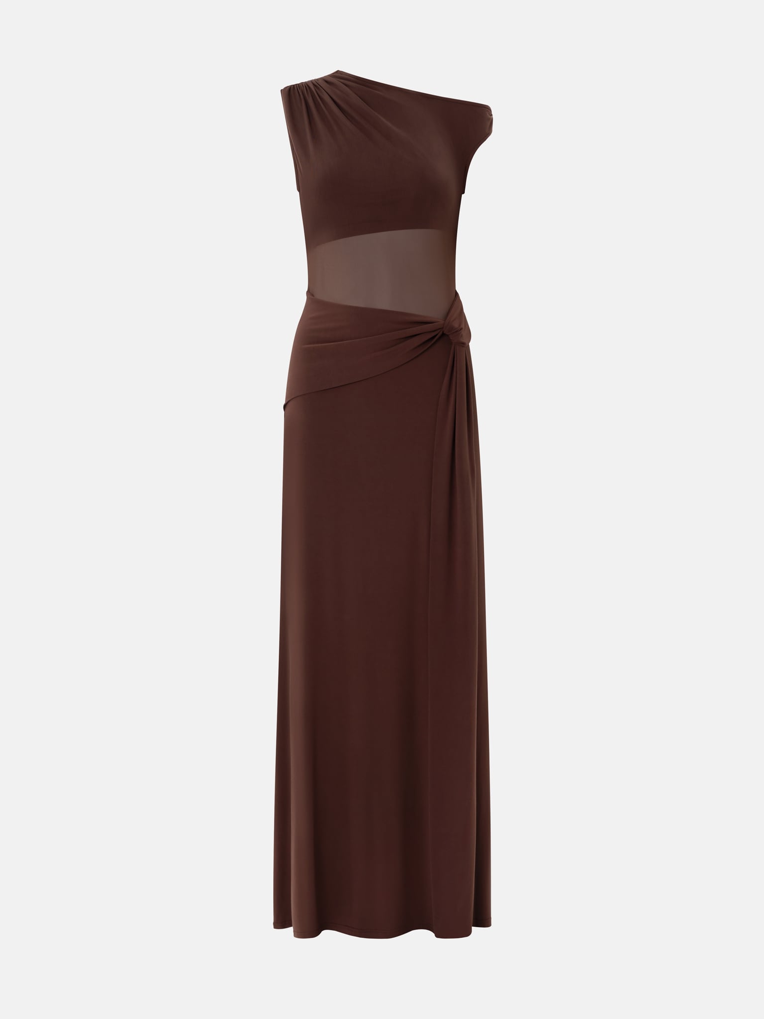 Jersey maxi dress with asymmetrical bodice and draped hips